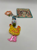 Yellow Chicken with Pink Boots and Peach Star - Zipper Pull/Scissor Charm