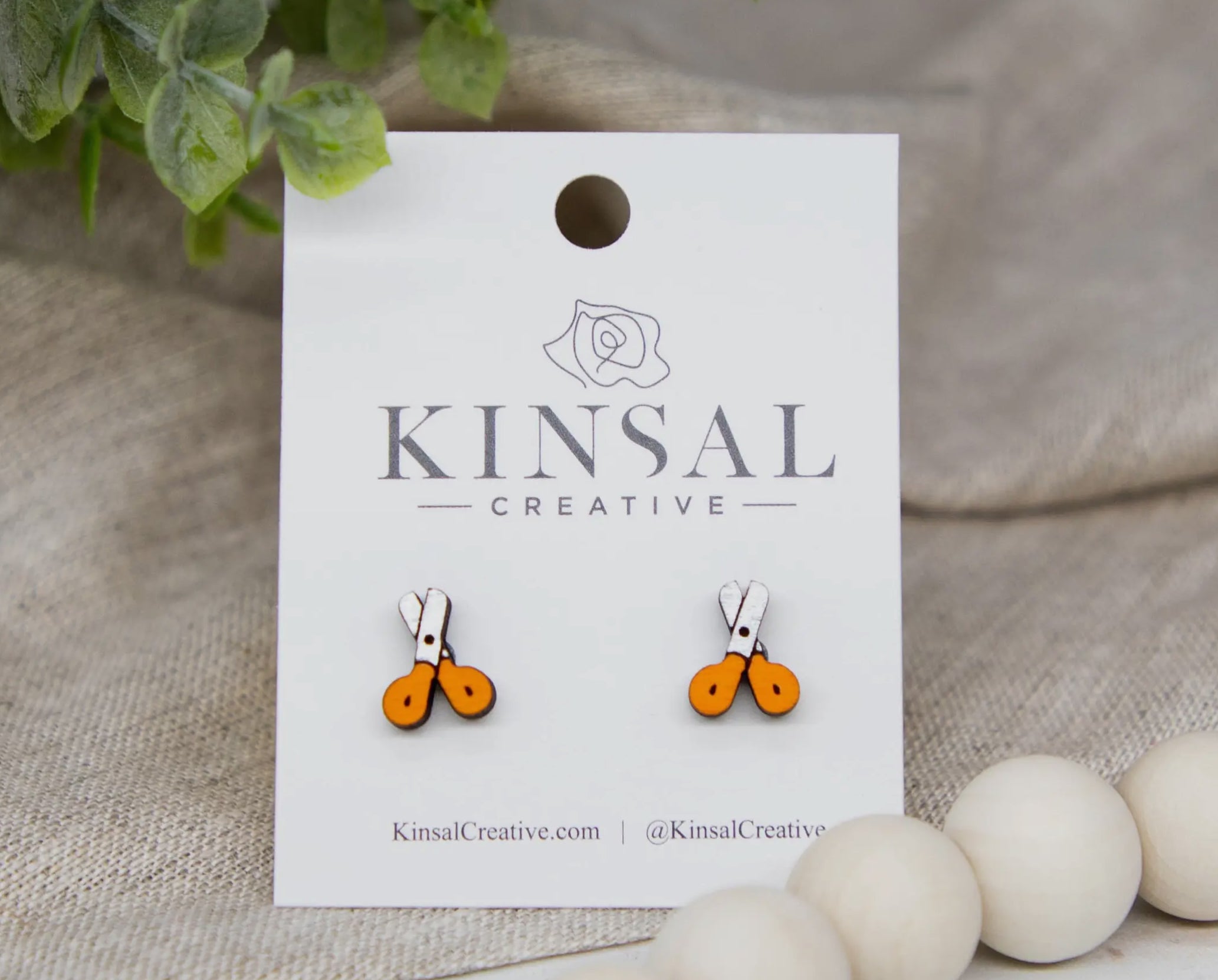 Scissors Wood Stud Earrings