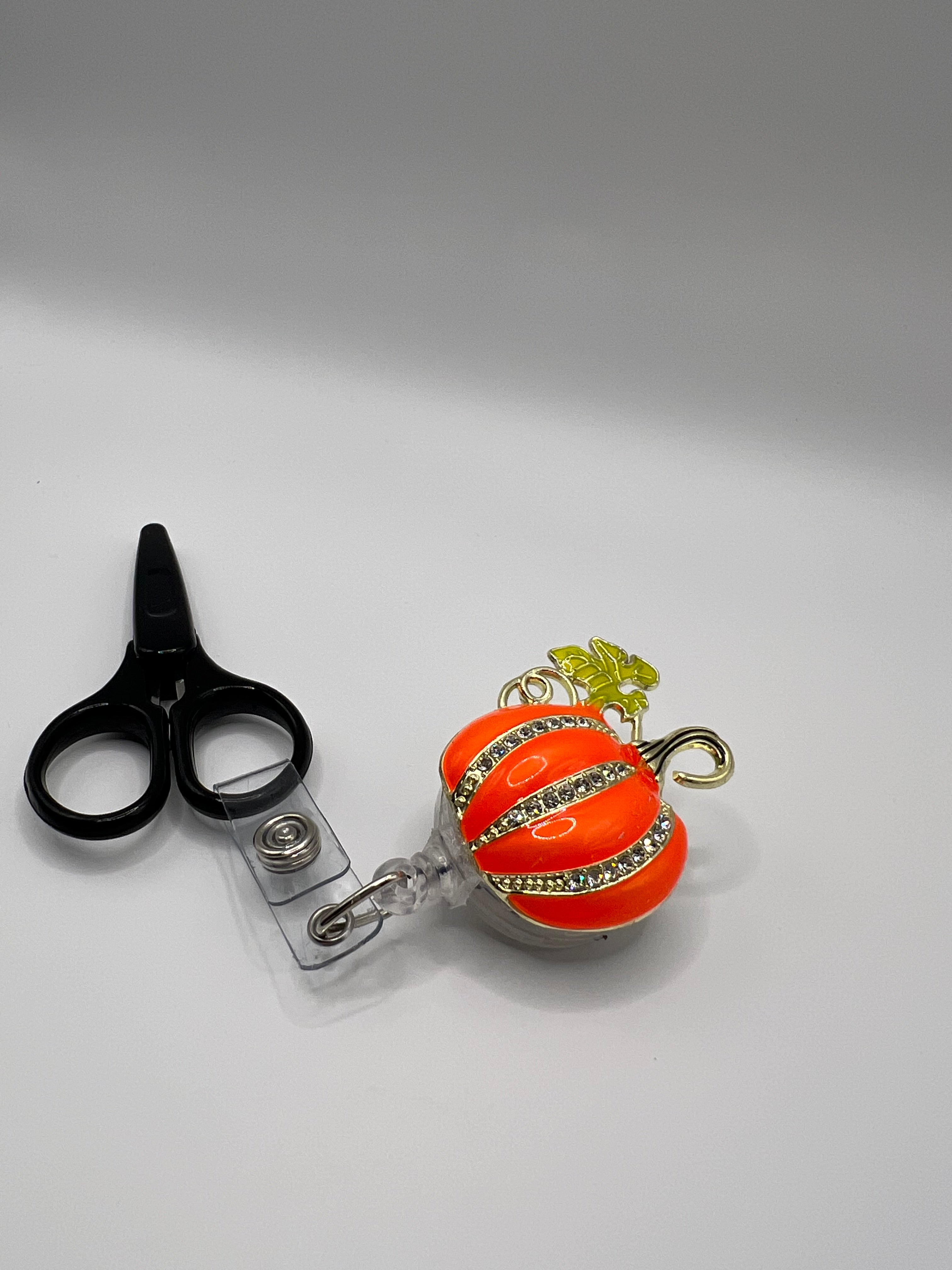Rhinestone pumpkin Badge / scissor reel - scissors not included