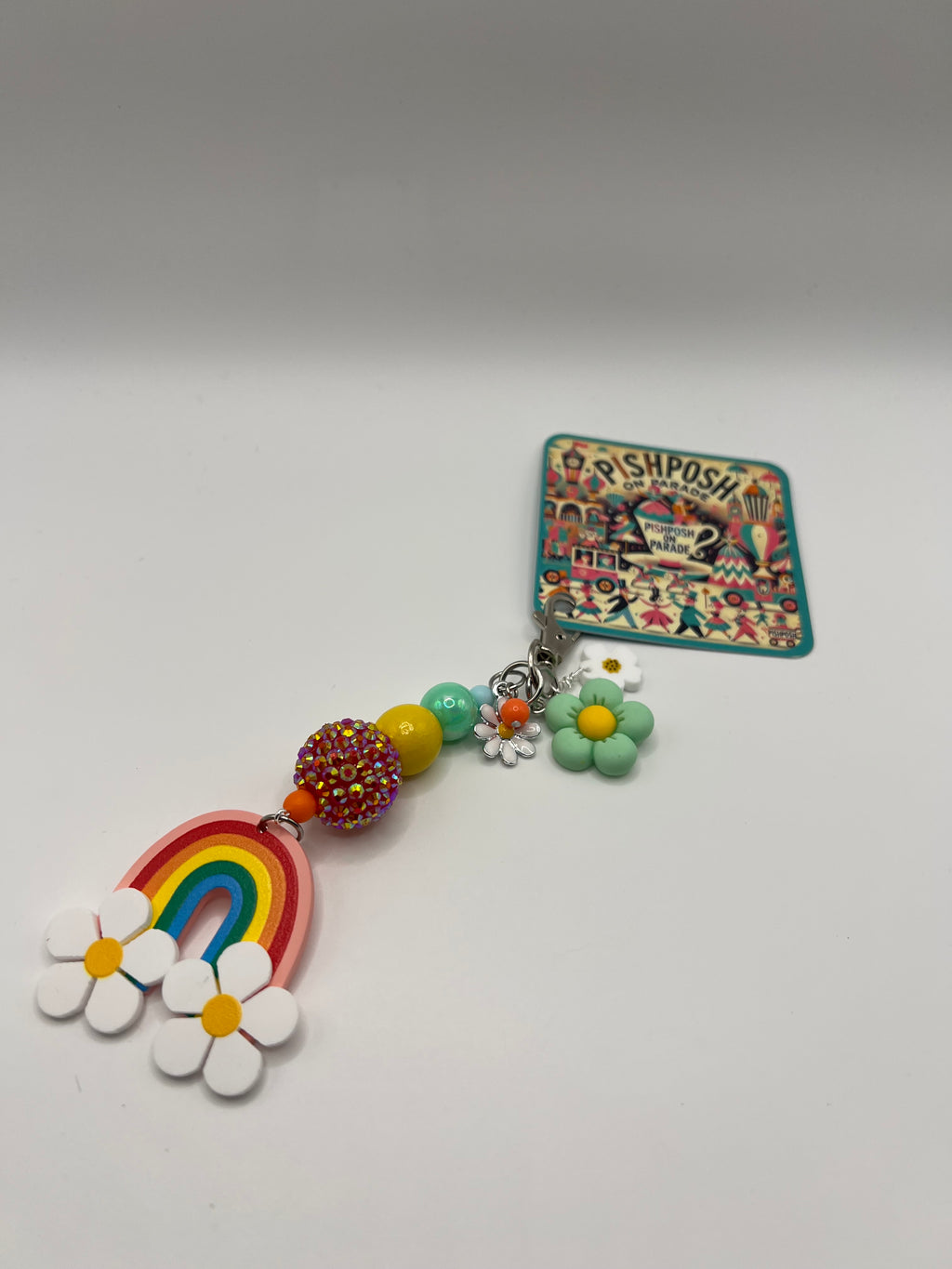 Rainbow with Flowers and Beads - Zipper Pull/Scissor Charms