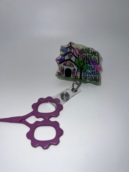 Amazing Grace Church Badge / Scissor Reel - scissors excluded