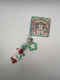 White and Green Chicken with Green Star - Zipper Pull/Bag Charm