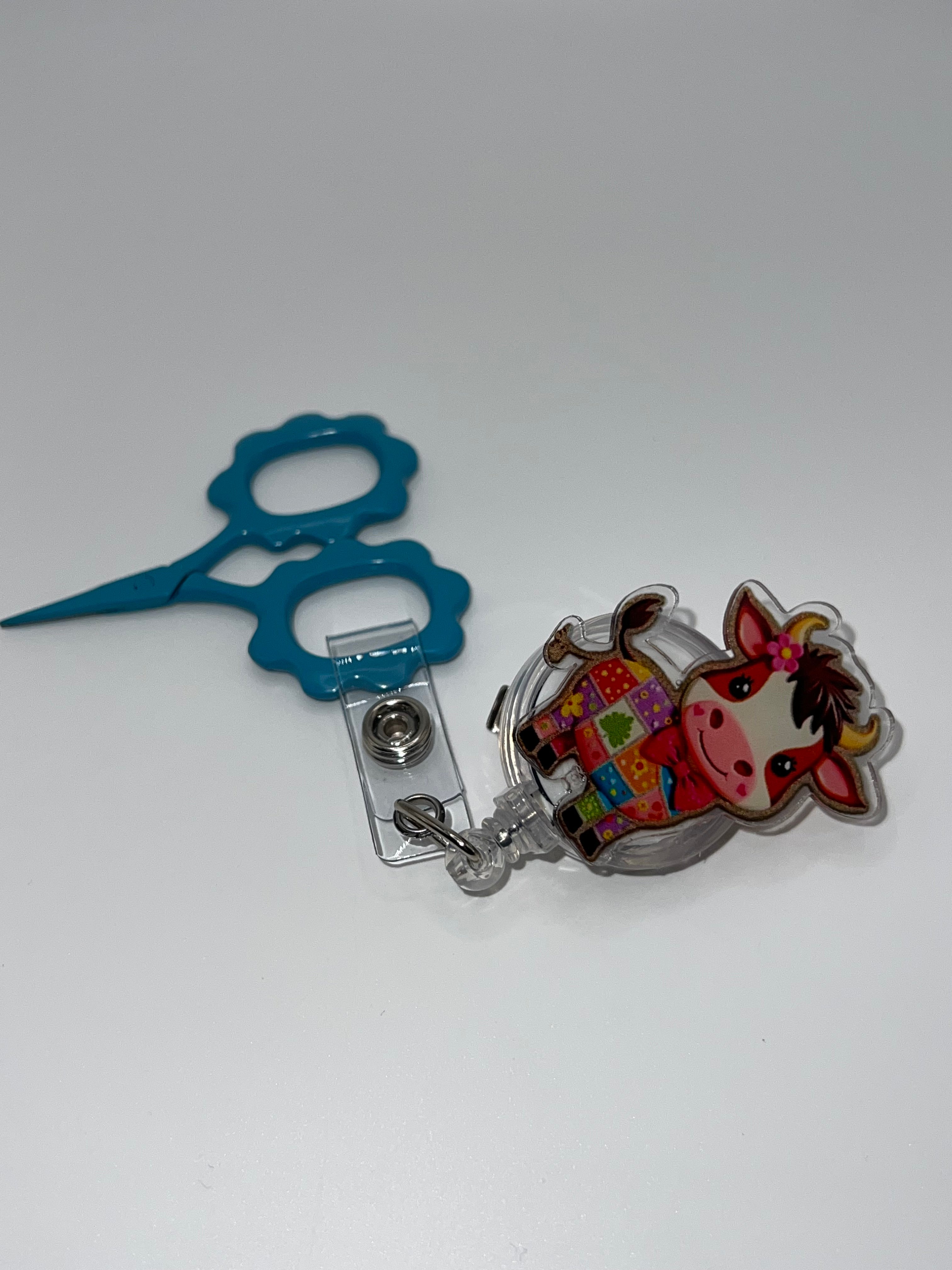 Quilted Cow Standing - badge / scissor reel - scissors excluded