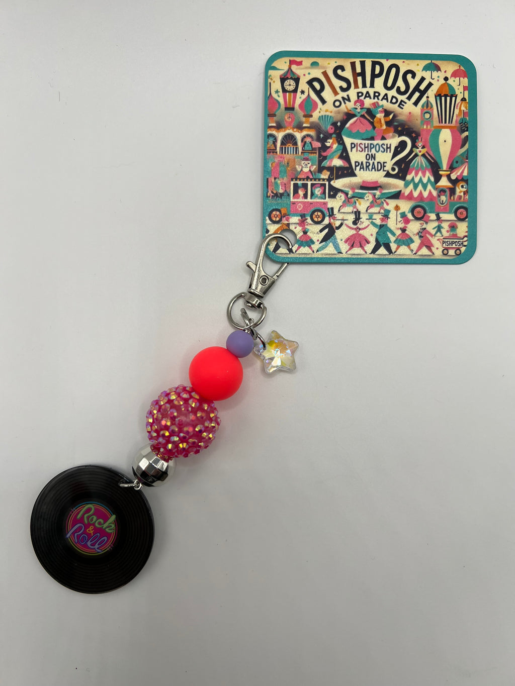 Rock and Roll Record with Pink beads - Zipper Pull/Scissor Charm