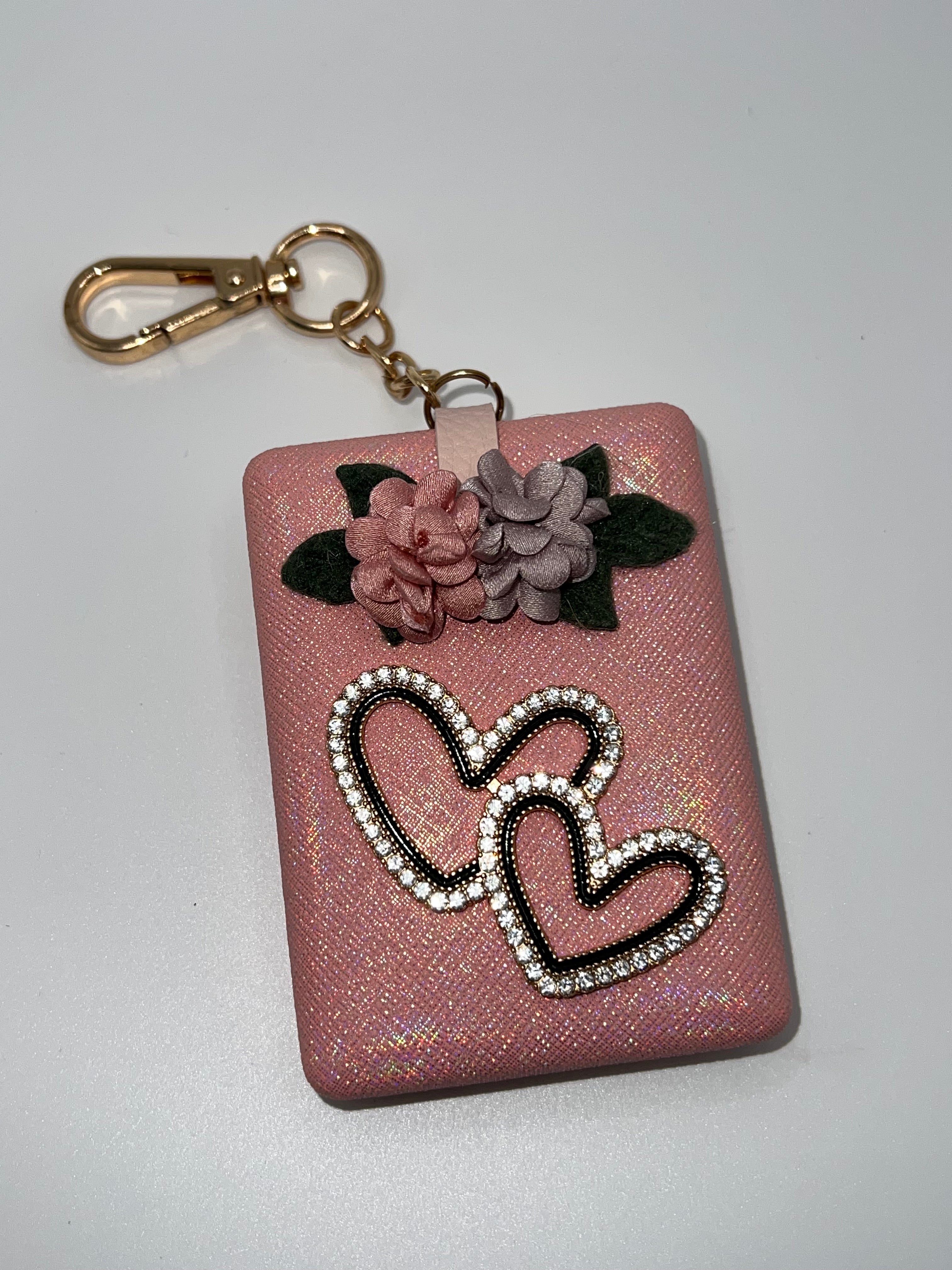 Iridescent pink floral heart needle case