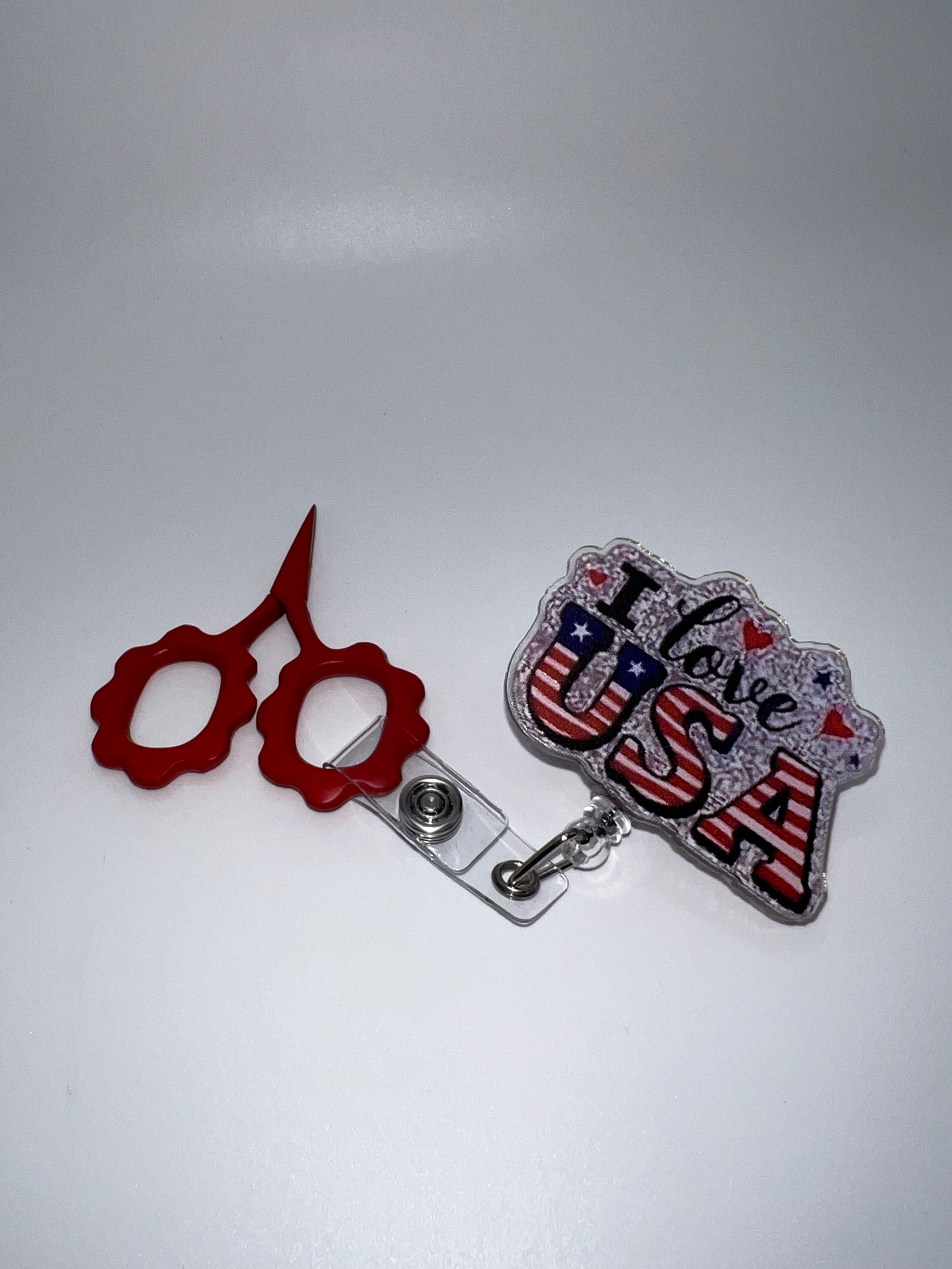 I Love USA - Badge / Scissor Reel - Scissors excluded