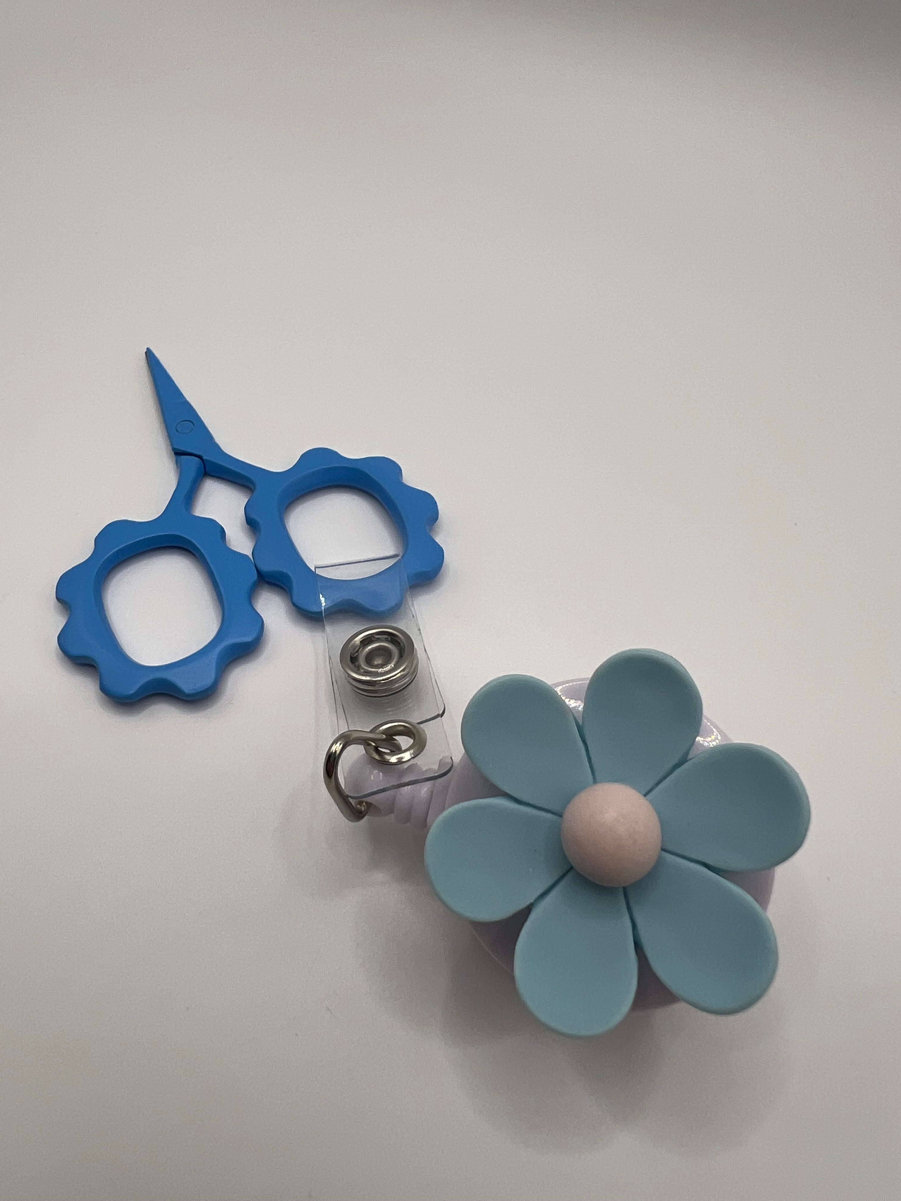 Blue Flower Badge / Scissor Reel - scissors not included