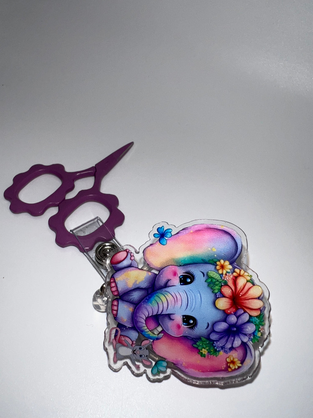 Purple female elephant - Badge / scissor reel - scissors not included