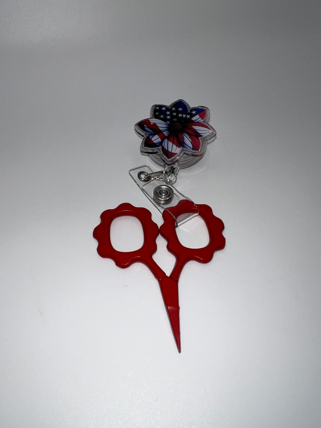 Flower shaped USA Flag - Badge / Scissor Reel - Scissors excluded