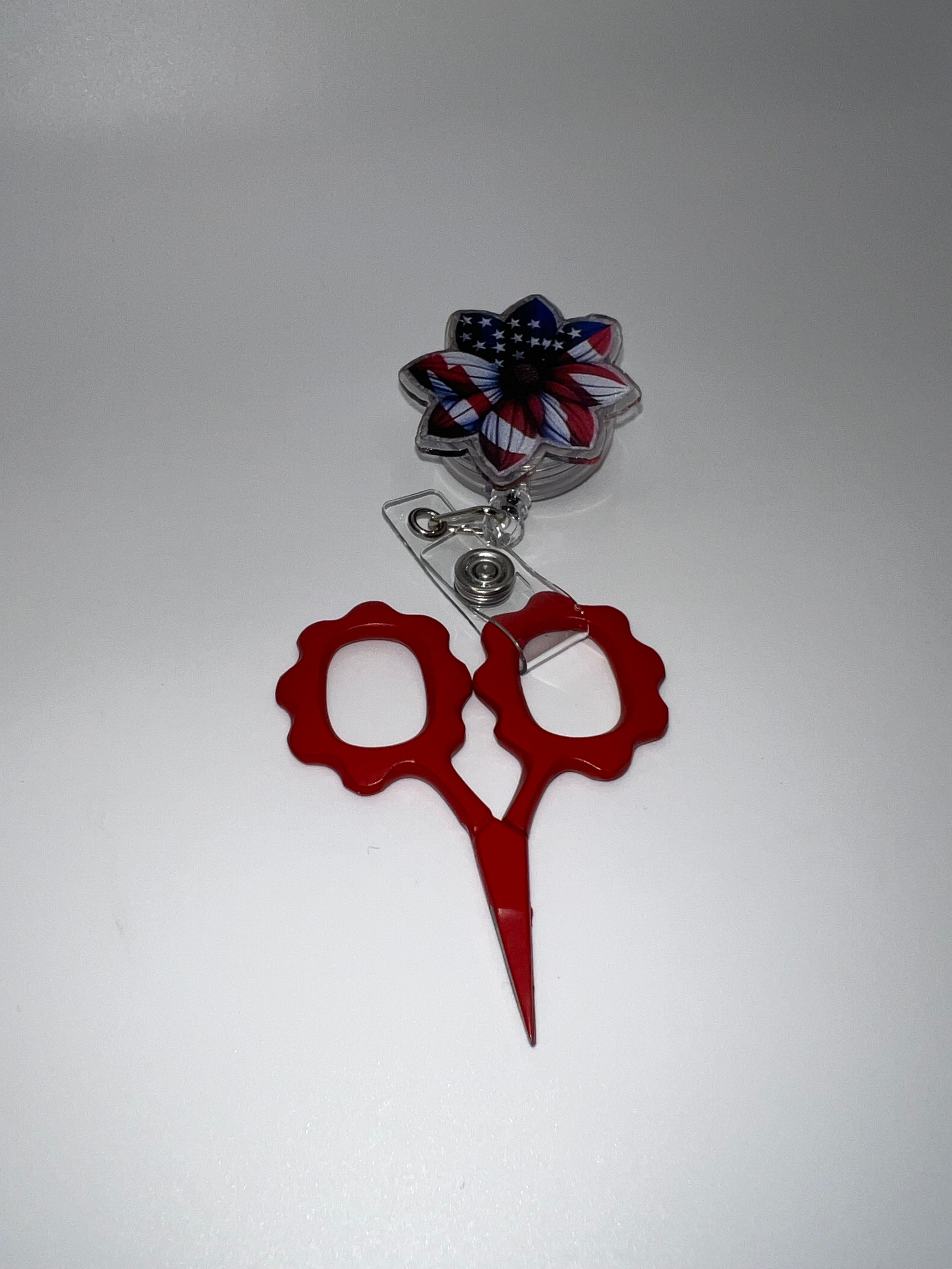 Flower shaped USA Flag - Badge / Scissor Reel - Scissors excluded