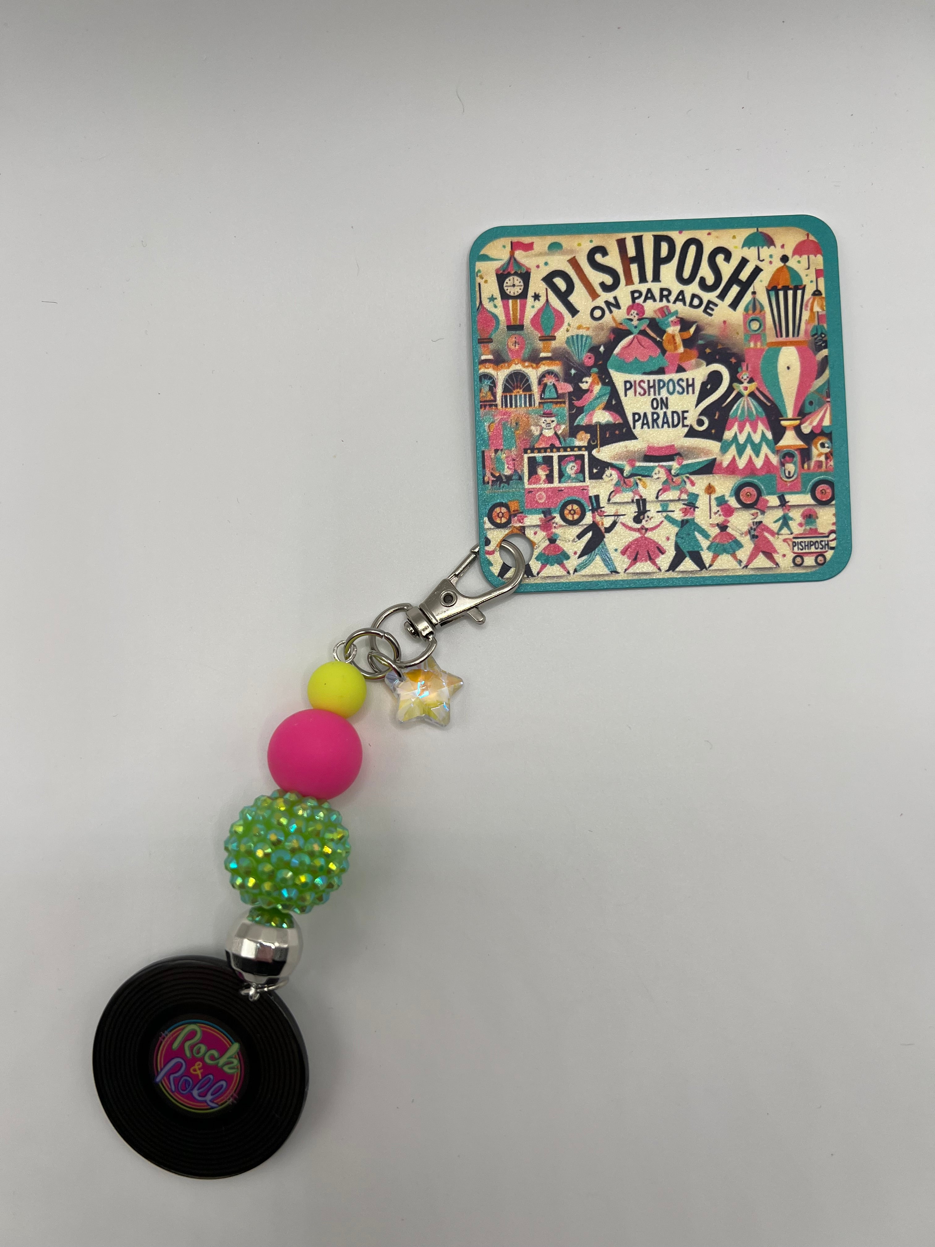 Rock and Roll with Green bead - Zipper Pull/Scissor Charm