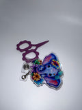 Purple elephant male - with flowers - badge / scissor reel - scissors excluded