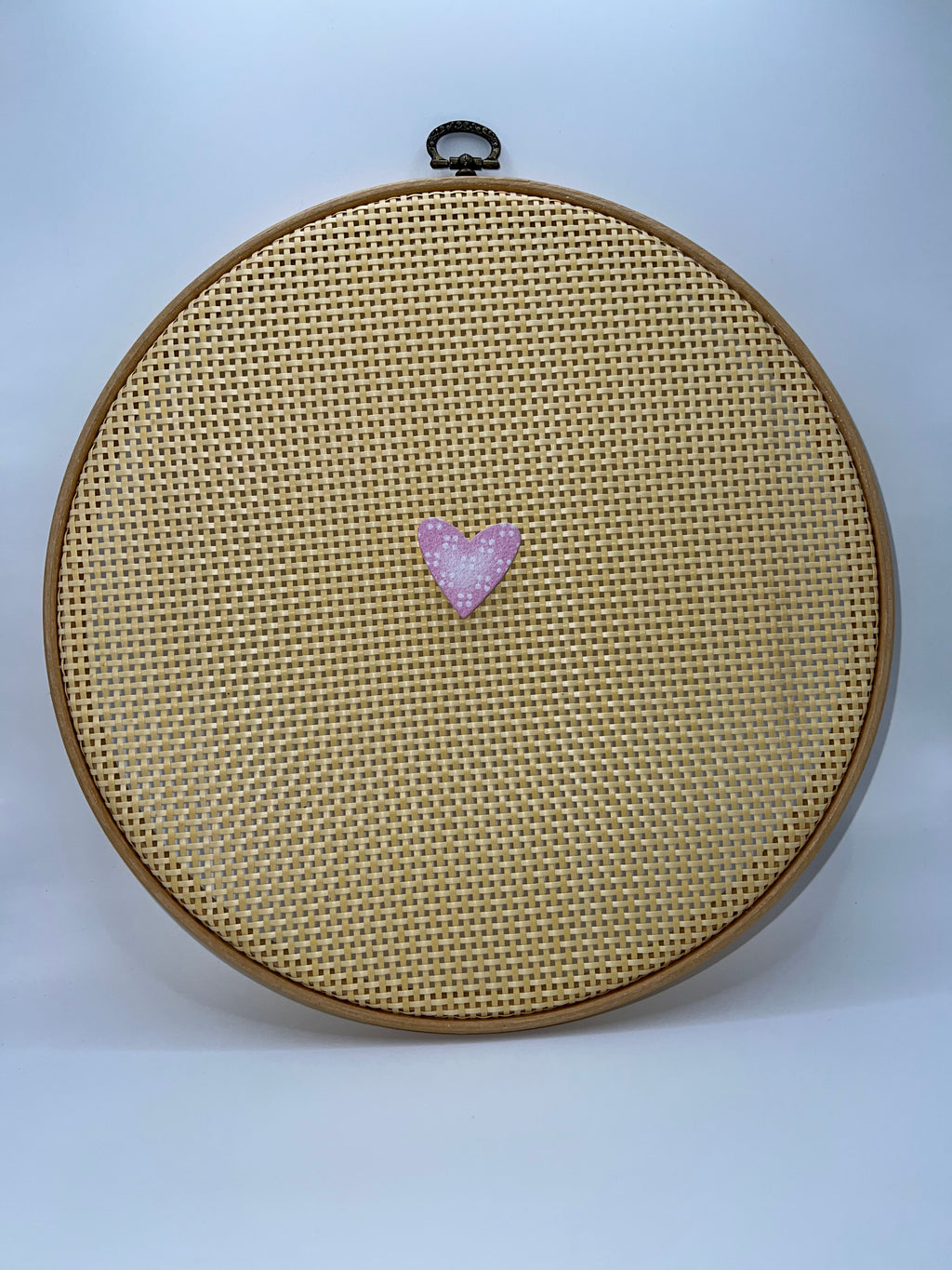 Pink heart with white dots in square pattern - needle minder