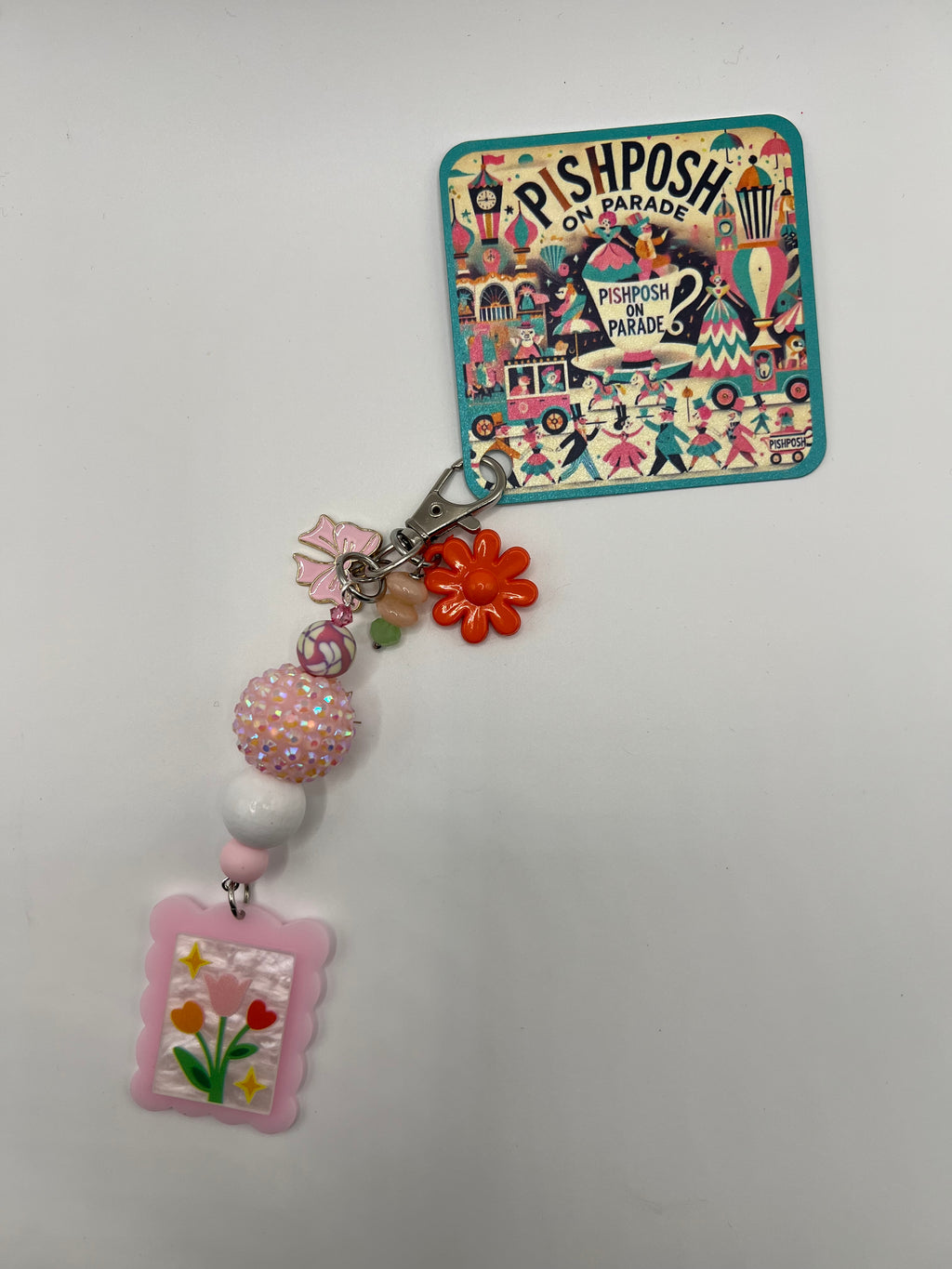Tulip Flowers with Pink Frame - Zipper Bag Pull