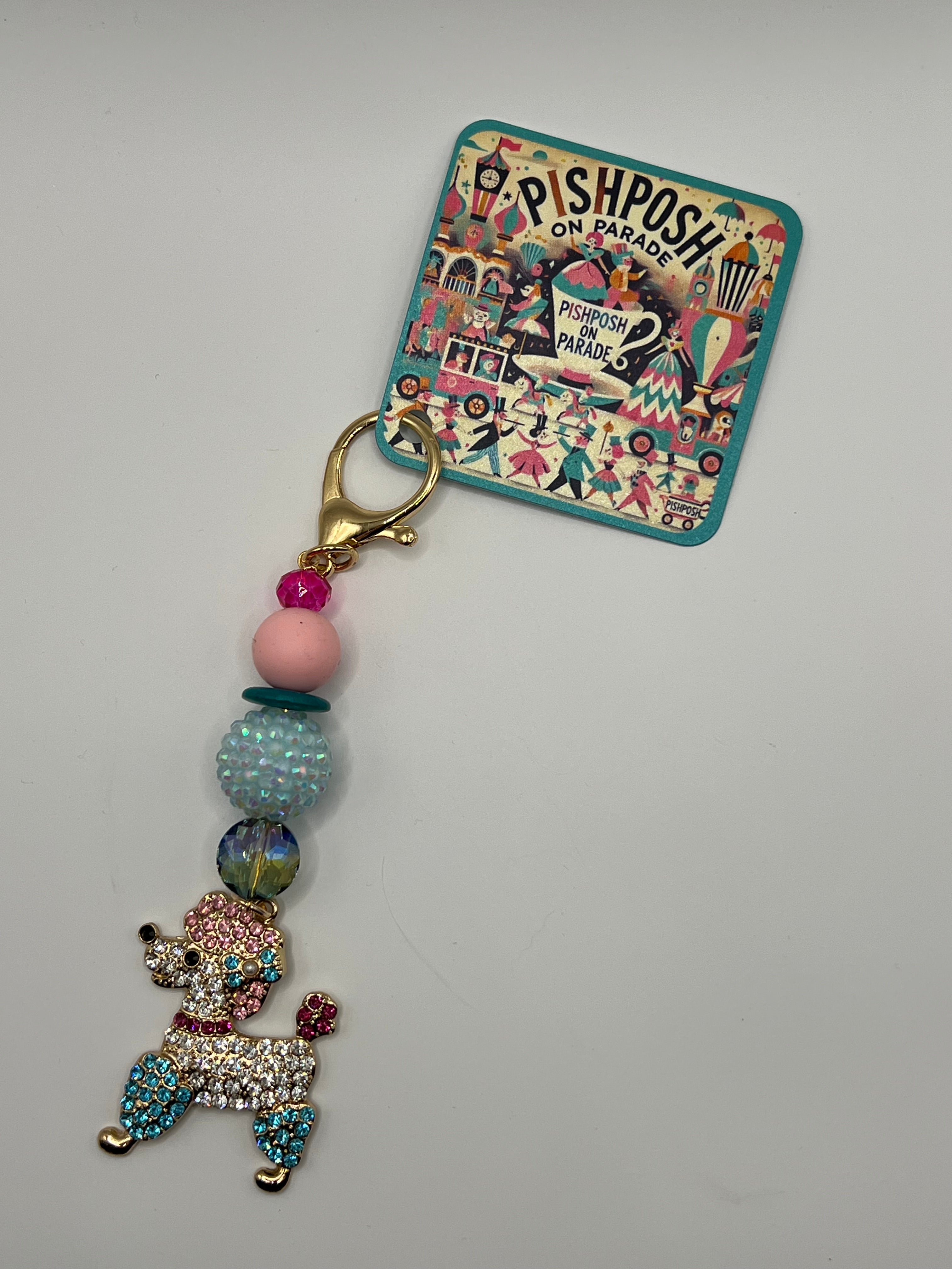 Blue/Clear Party Poodle with Colorful Beads - Zipper Pull/Scissor Charms