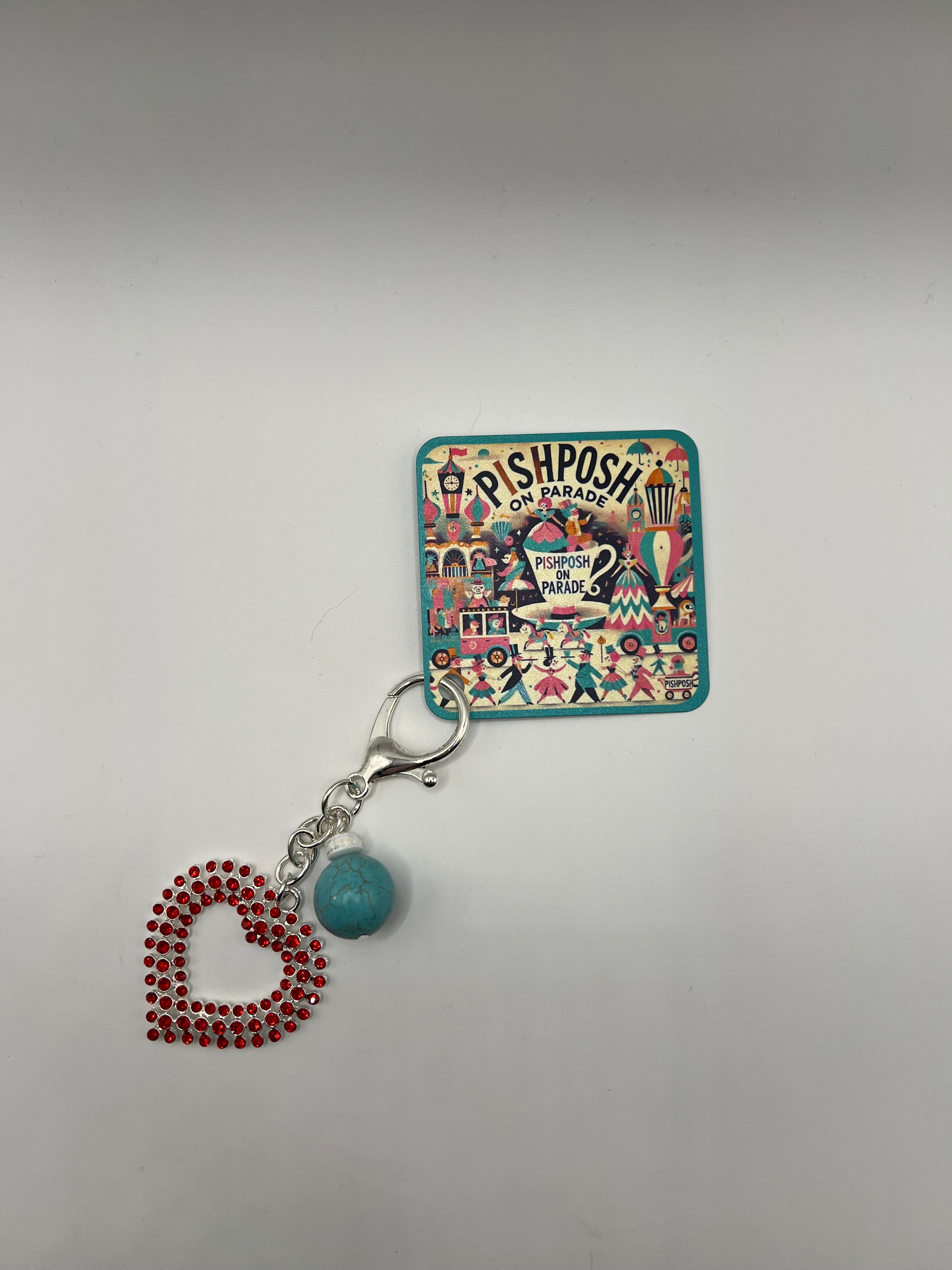 Red Rhinestone Heart with Turquoise Bead - Zipper Pull/Scissor Charm