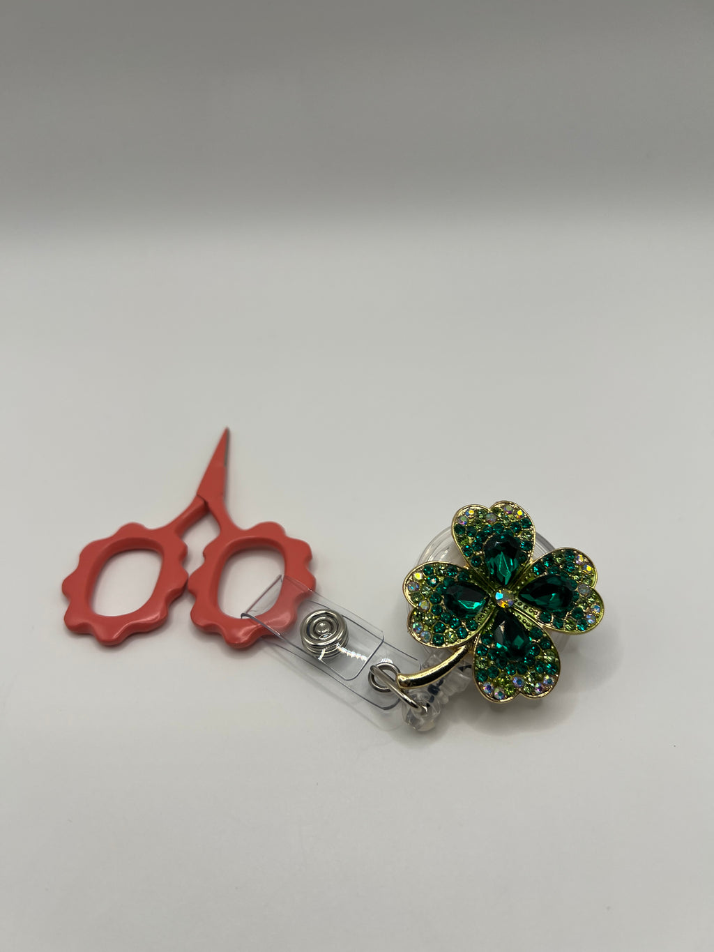 Shamrock clover badge reel - scissor pull