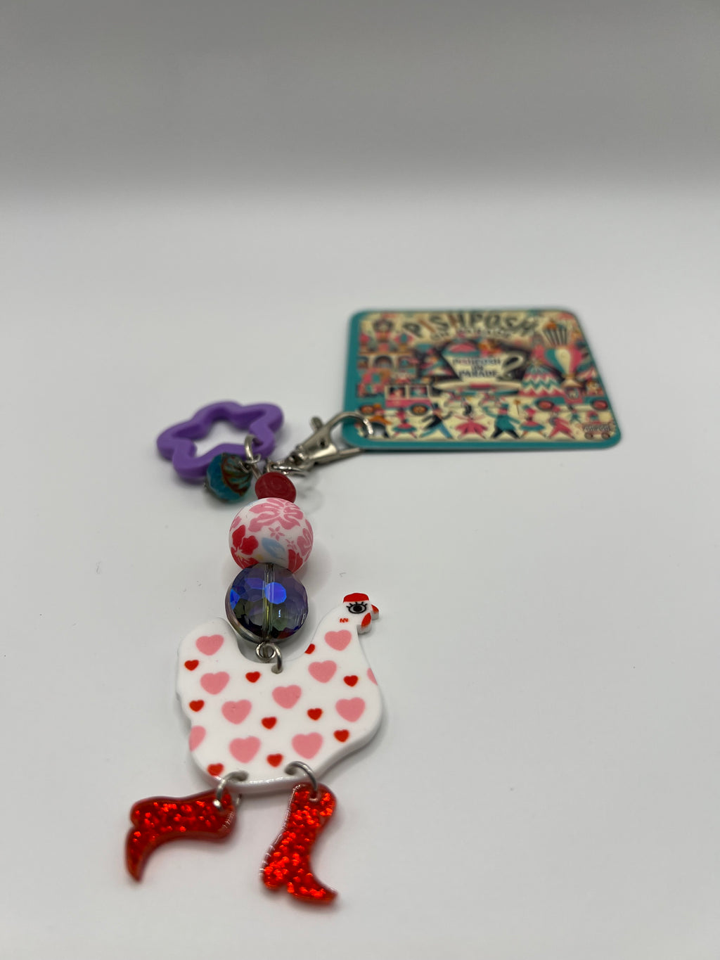 Love chicken with purple star - scissor charm / zipper pull