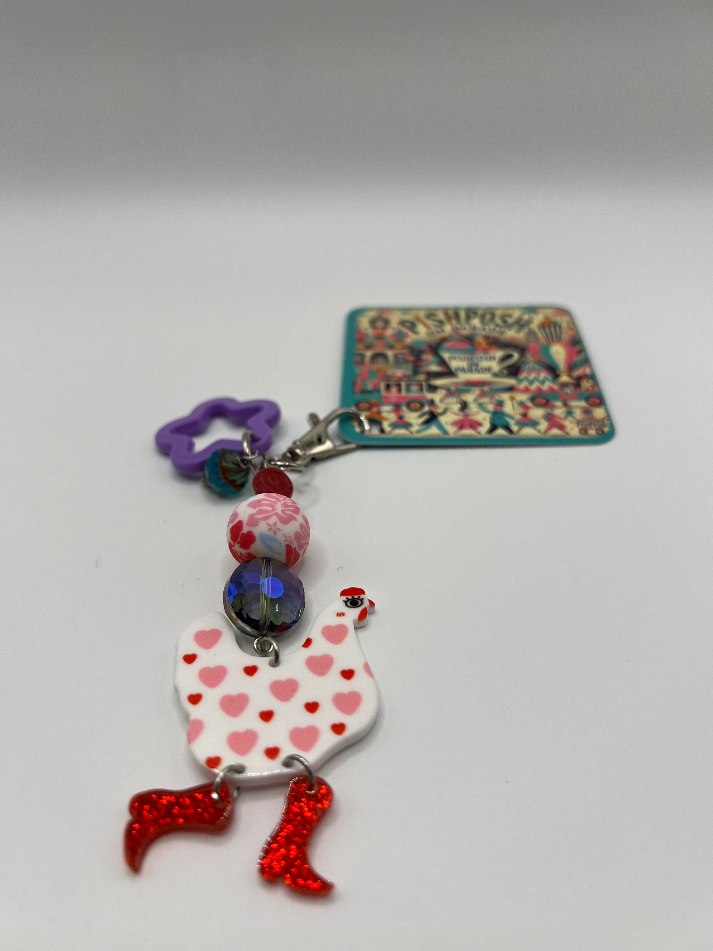 Love chicken with purple star - scissor charm / zipper pull