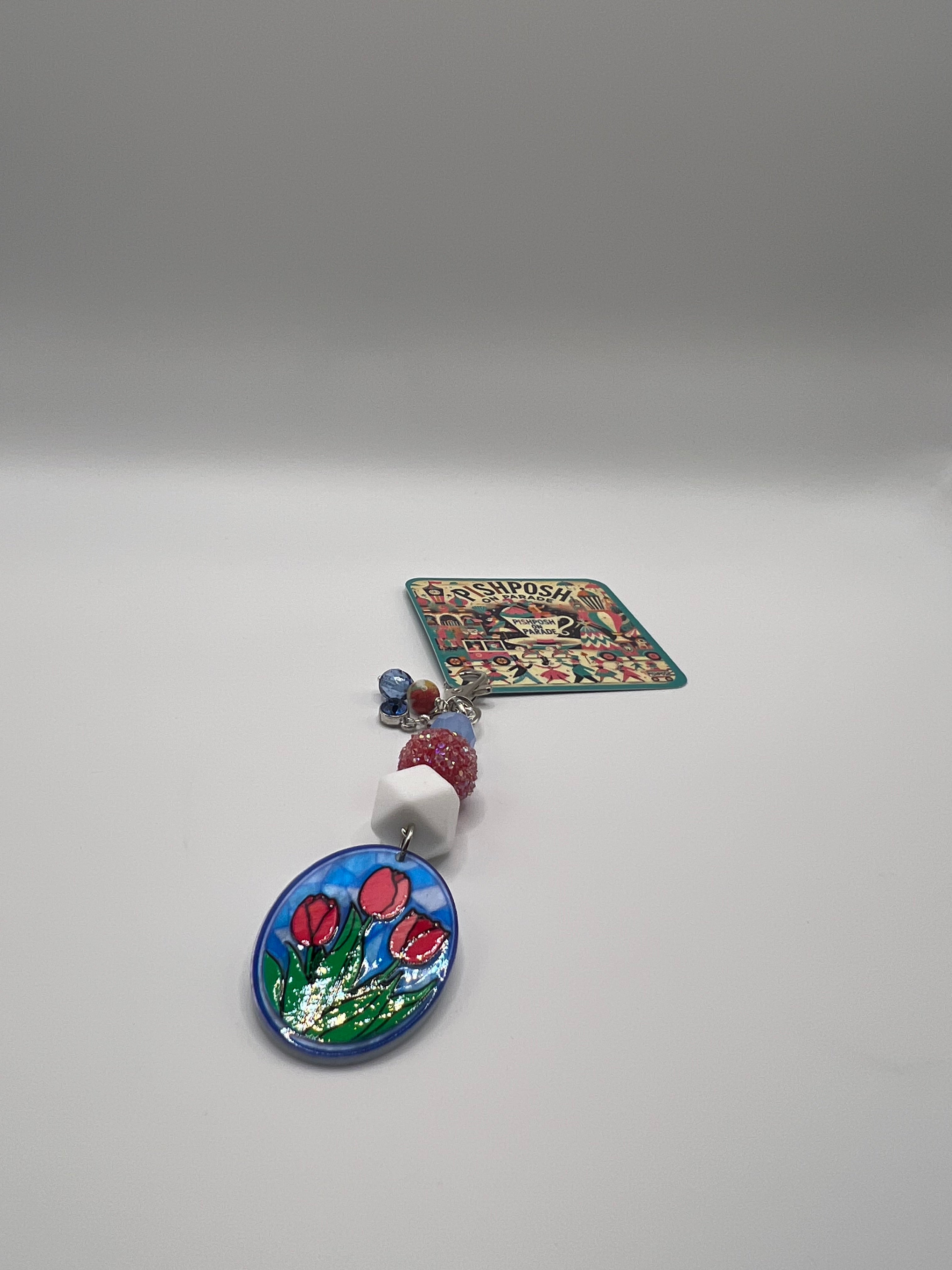 Pink Tulips with Beads - Zipper Bag Charm