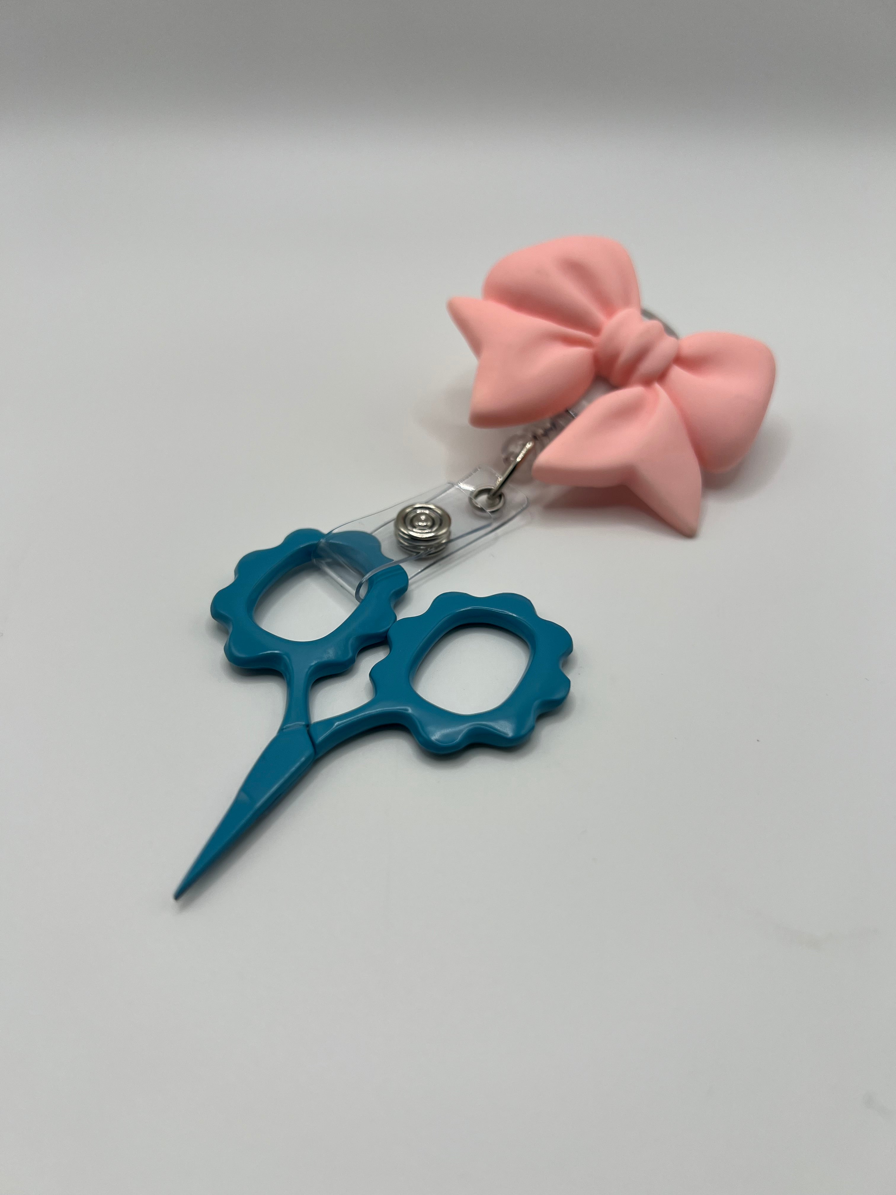 Light pink bow - badge reel / scissor reel - scissors excluded