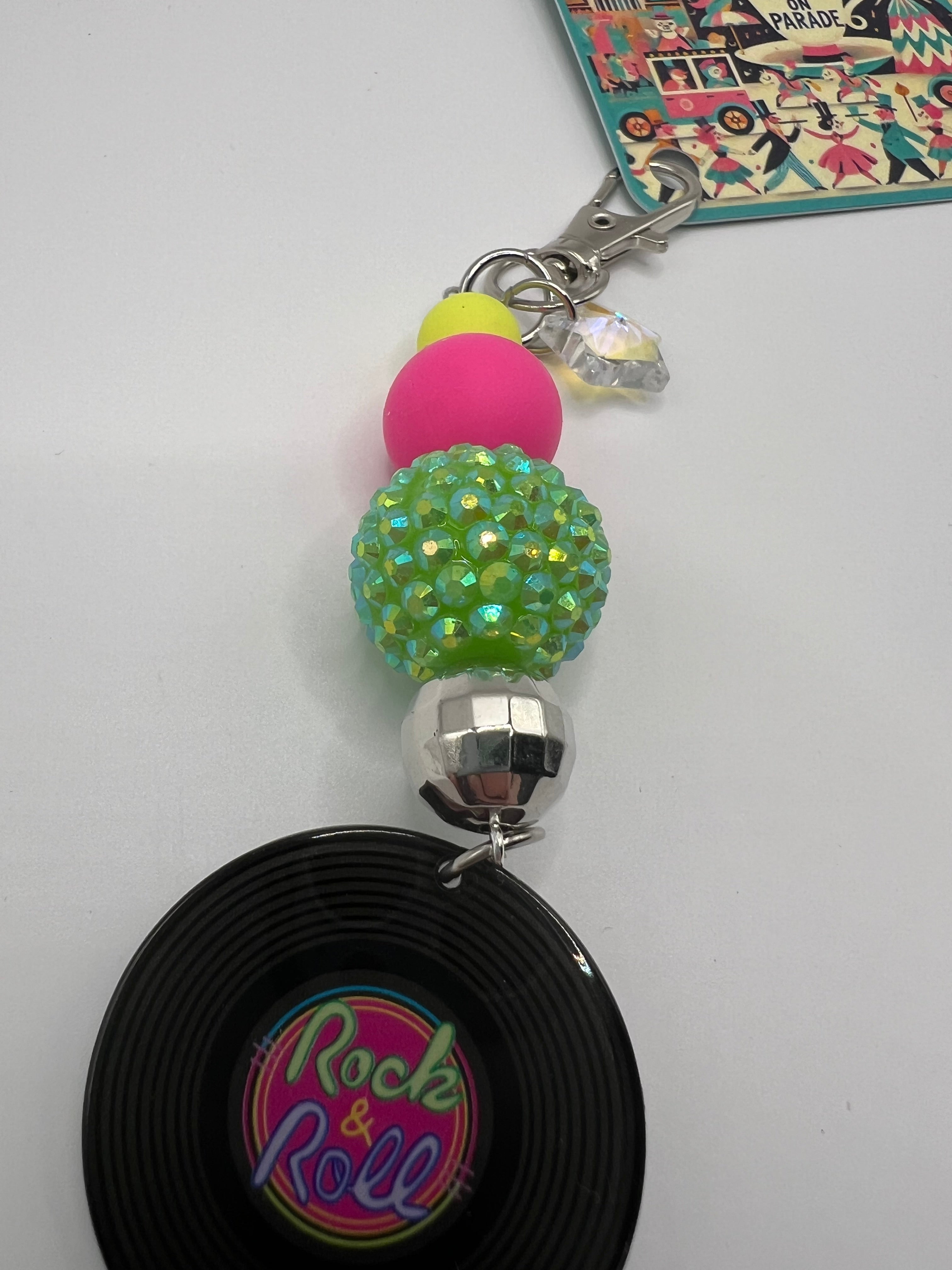 Rock and Roll with Green bead - Zipper Pull/Scissor Charm