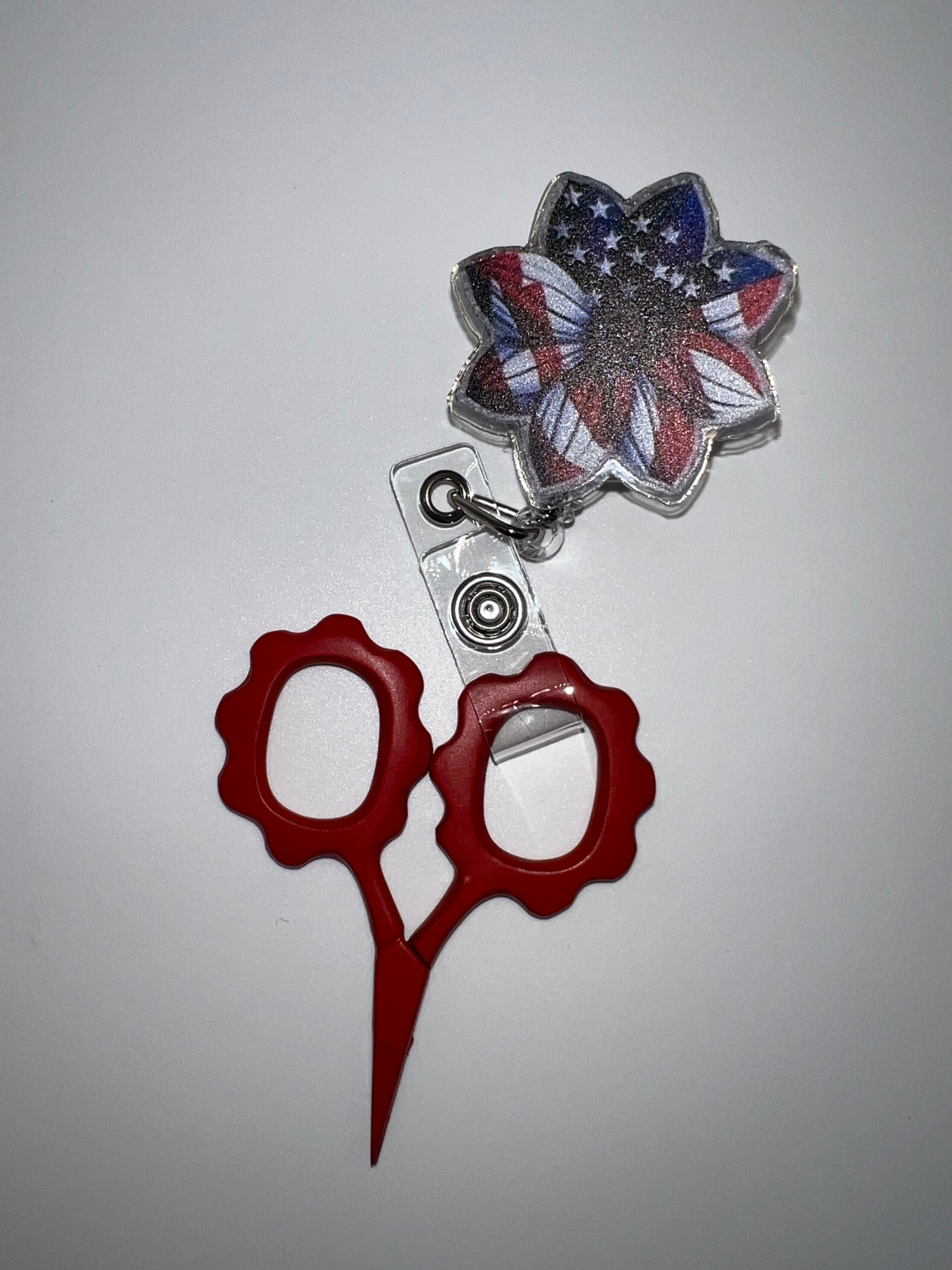 Flower shaped USA Flag - Badge / Scissor Reel - Scissors excluded