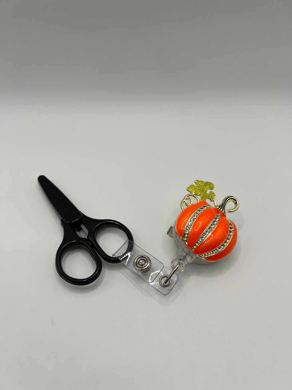 Rhinestone pumpkin Badge / scissor reel - scissors not included