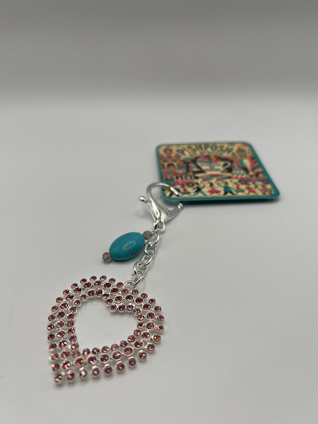 Pink Rhinestone Heart with Turquoise Bead - Zipper Pull/Scissor Charm
