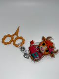 Quilted Cow Sitting - Badge / Scissor Reel - scissors not included