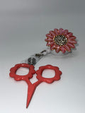 Pink rhinestone sunflower Badge / Scissor reel - scissors excluded
