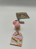 Clouds with Yellow Flowers and Bird/Pink Flower - Zipper Pull/Bag Charm