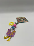 Purple chicken with gold cowboy boots and yellow star -Zipper Pull/Scissor Charm