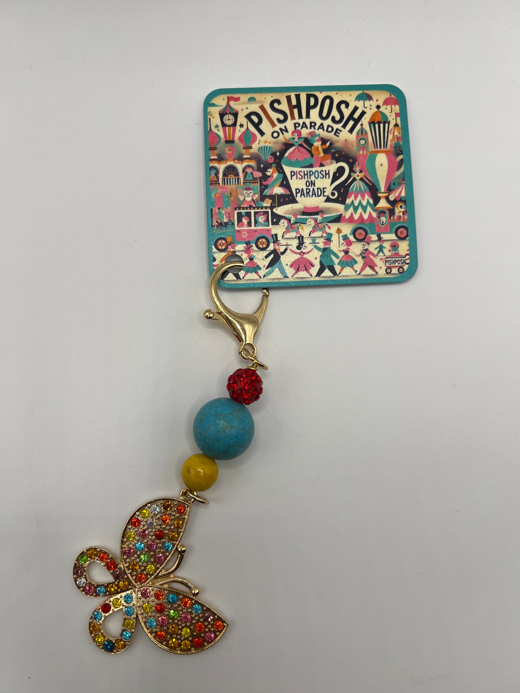 Colorful Rhinestone Butterfly with Beads - Zipper Pull/Scissor Charm
