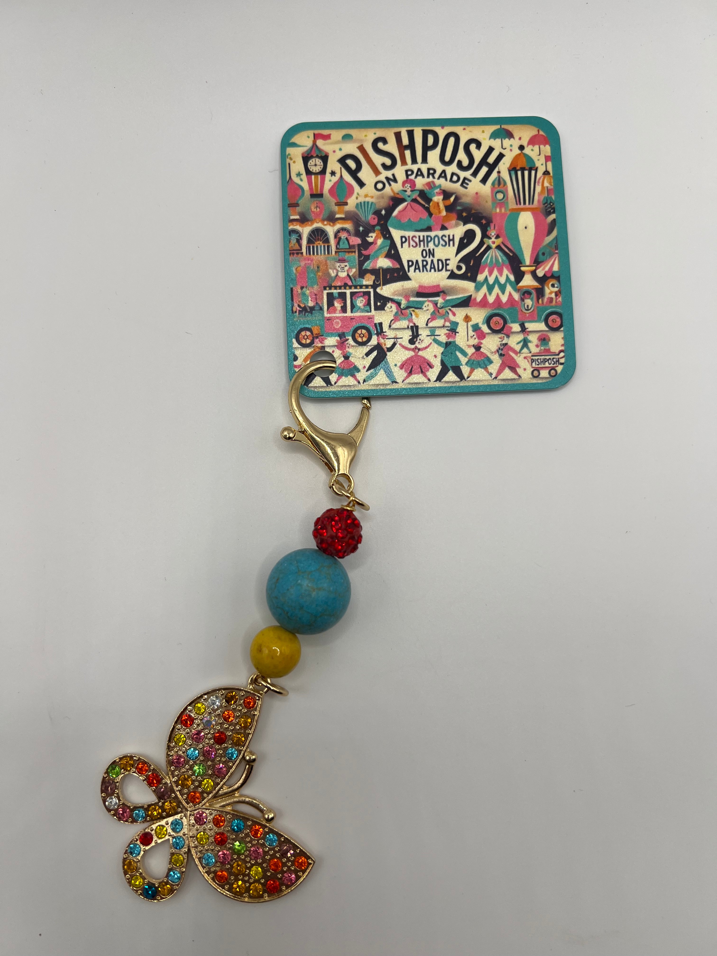 Colorful Rhinestone Butterfly with Beads - Zipper Pull/Scissor Charm