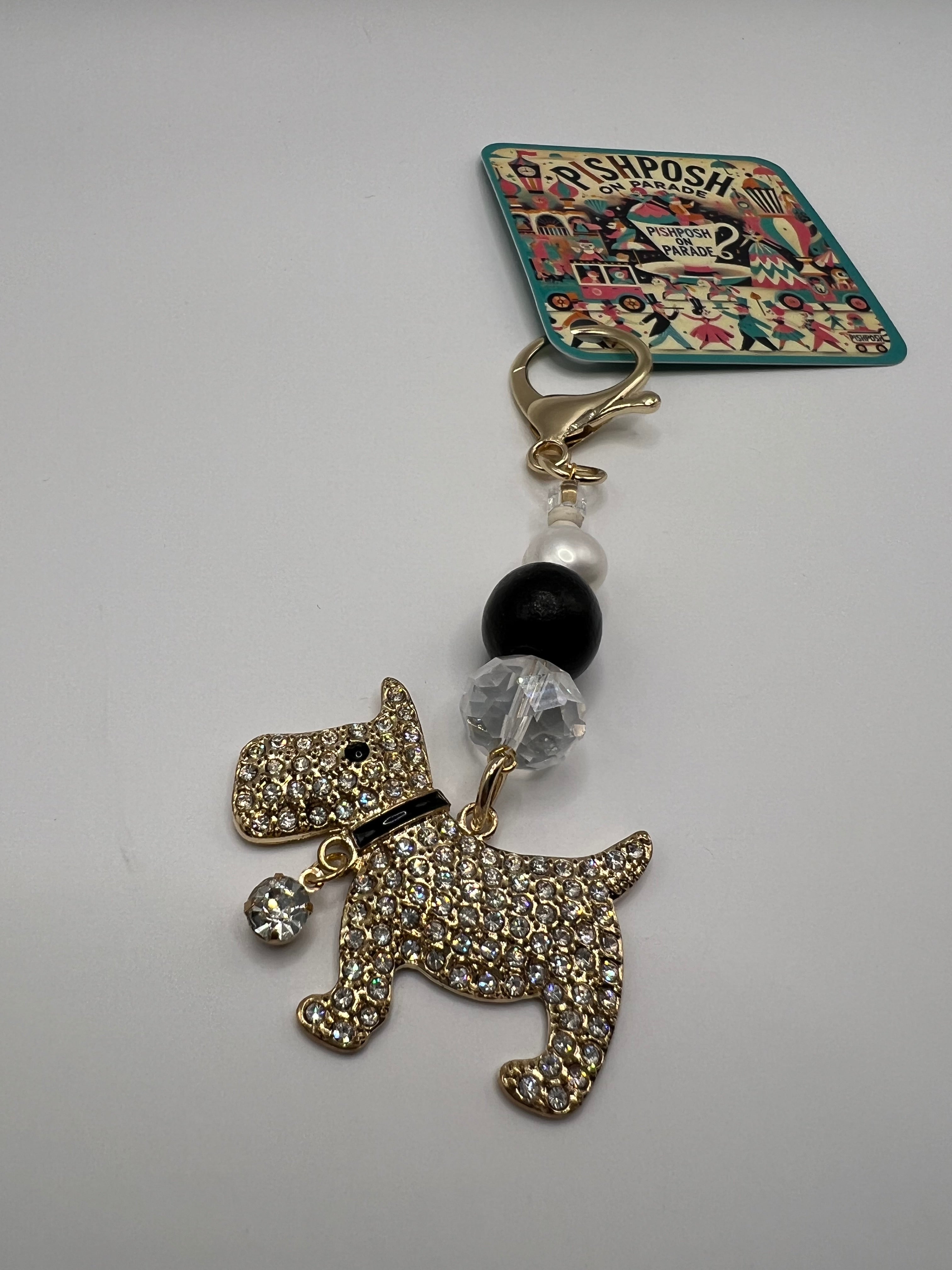 Gold Rhinestone Scottie dog charm