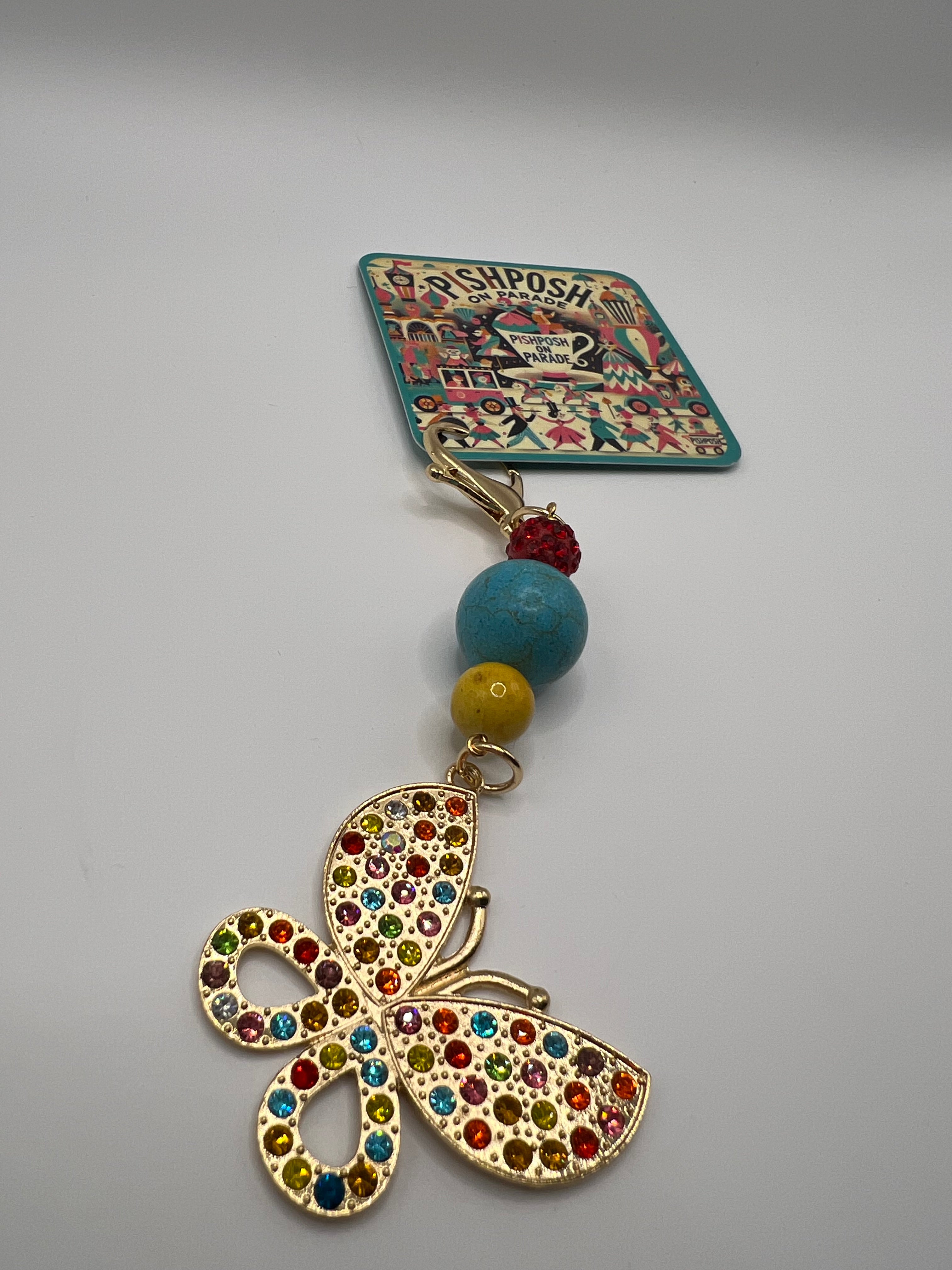 Colorful Rhinestone Butterfly with Beads - Zipper Pull/Scissor Charm