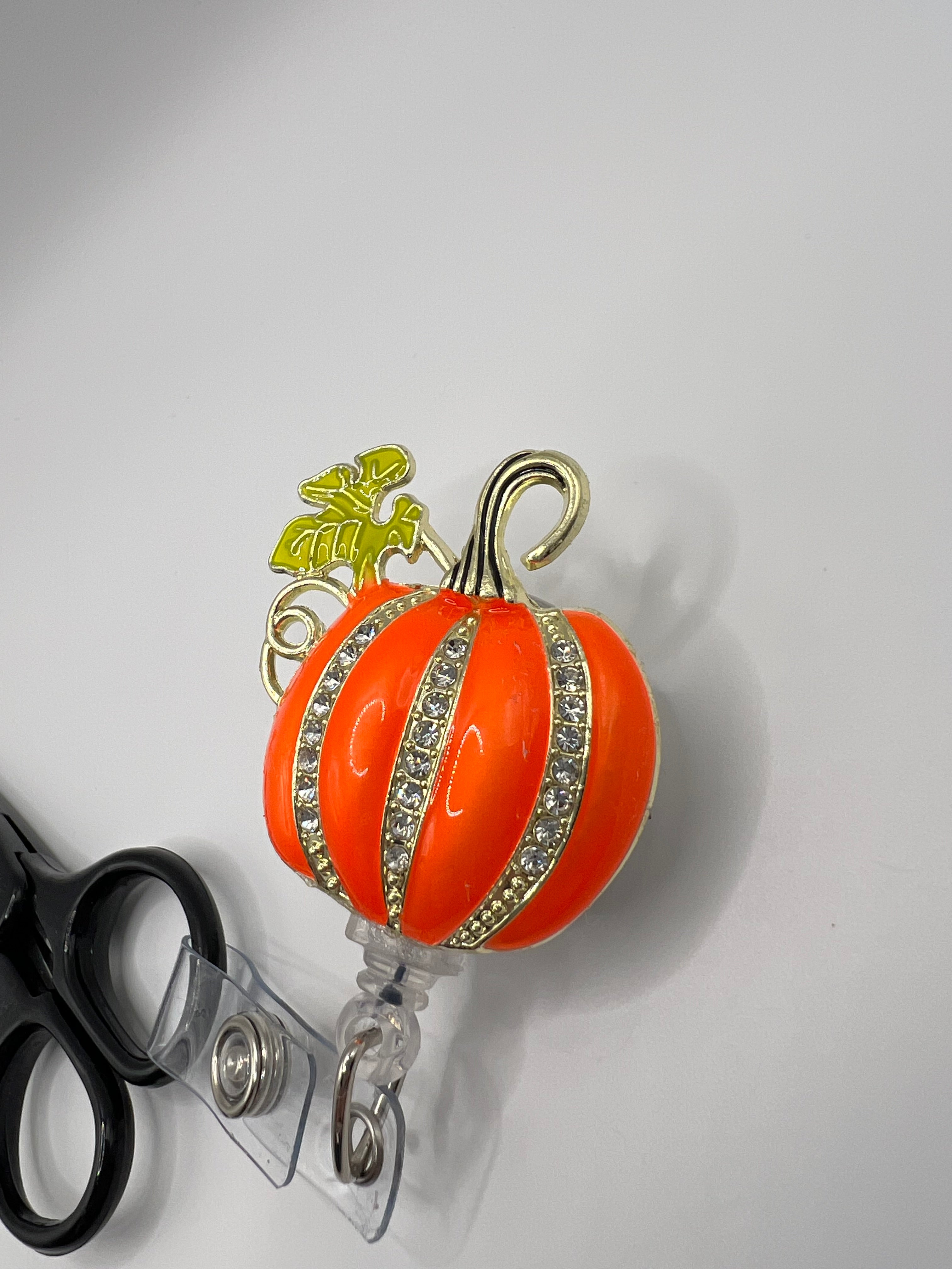 Rhinestone pumpkin Badge / scissor reel - scissors not included