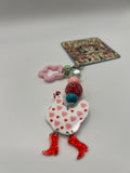 Love chicken with pink star - scissor charm / zipper pull