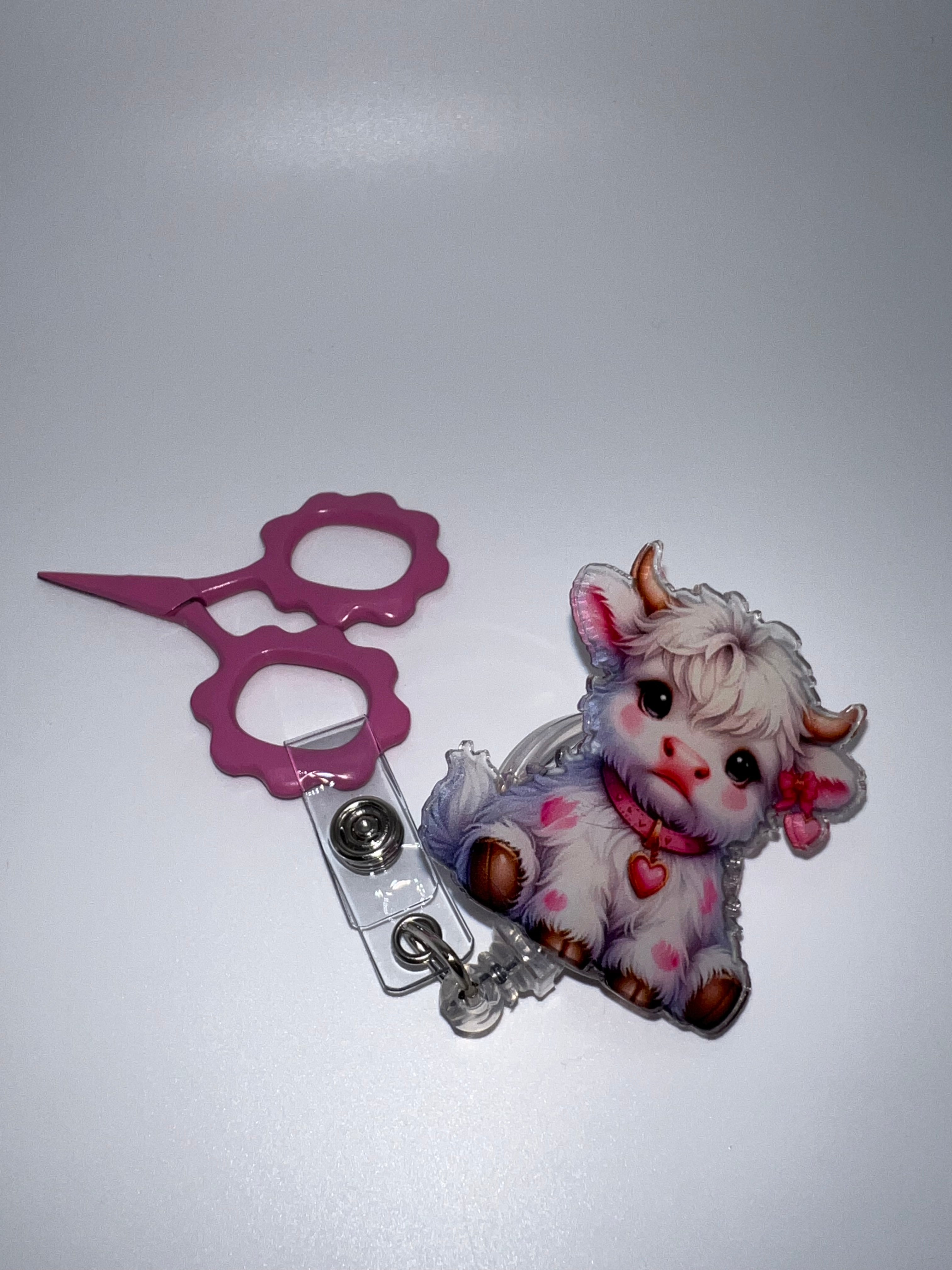 Heart Highland Cow - Badge reel / scissor reel