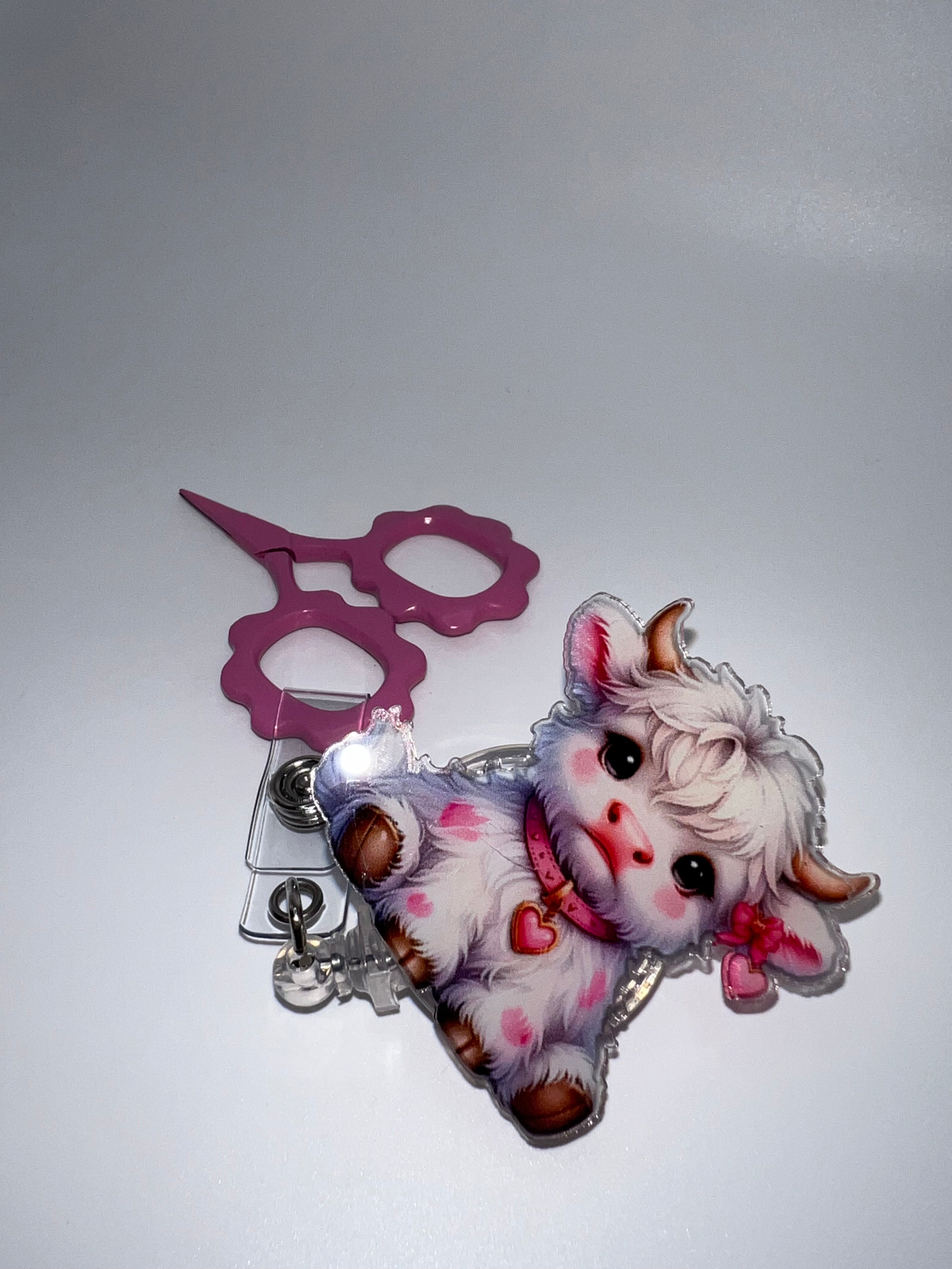 Heart Highland Cow - Badge reel / scissor reel