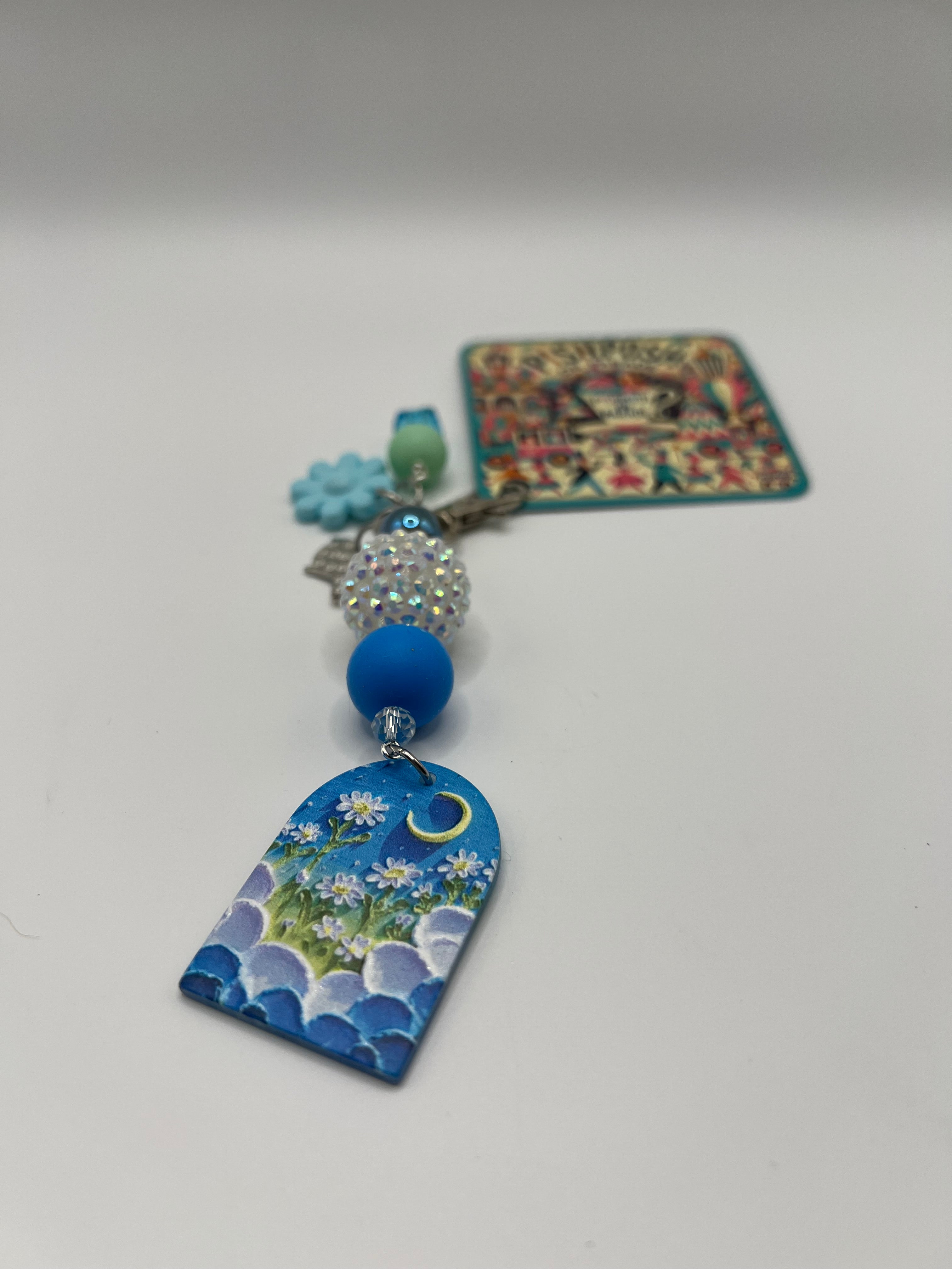 Blue Window with flowers- Zipper Bag Charm/Scissor Fob