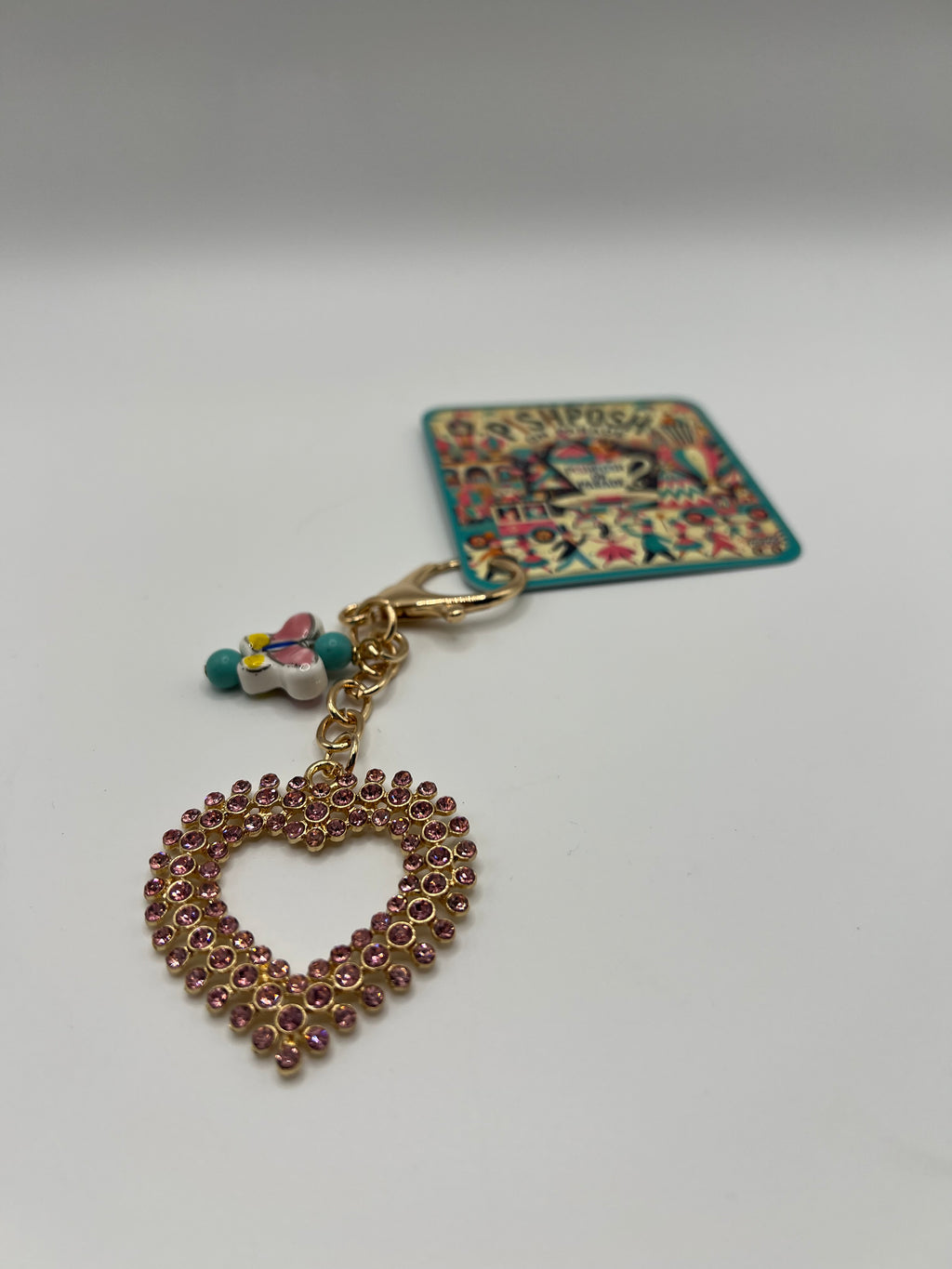Pink Rhinestone Heart with Butterfly Bead - Zipper Pull/Scissor Charm