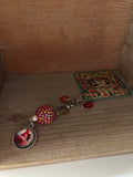 Cardinal with Red Bead and Flower - Zipper Pull/Bag Charm