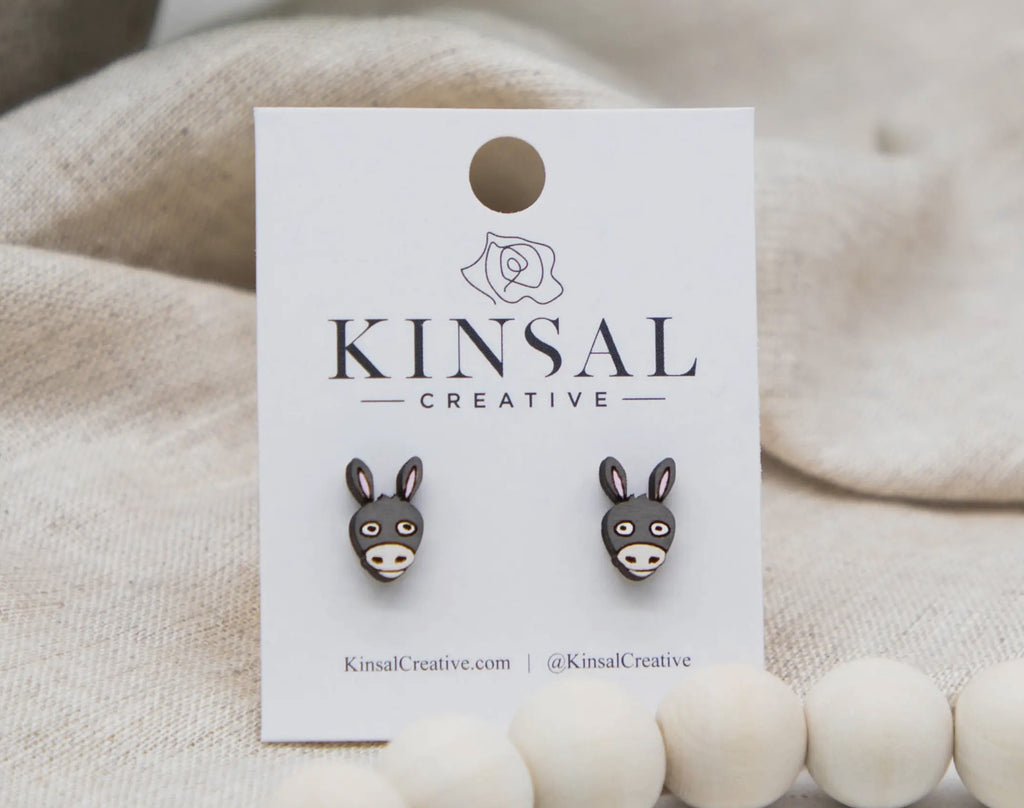 Donkey Wood Stud Earrings