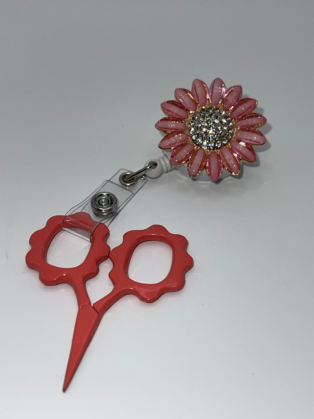 Pink rhinestone sunflower Badge / Scissor reel - scissors excluded