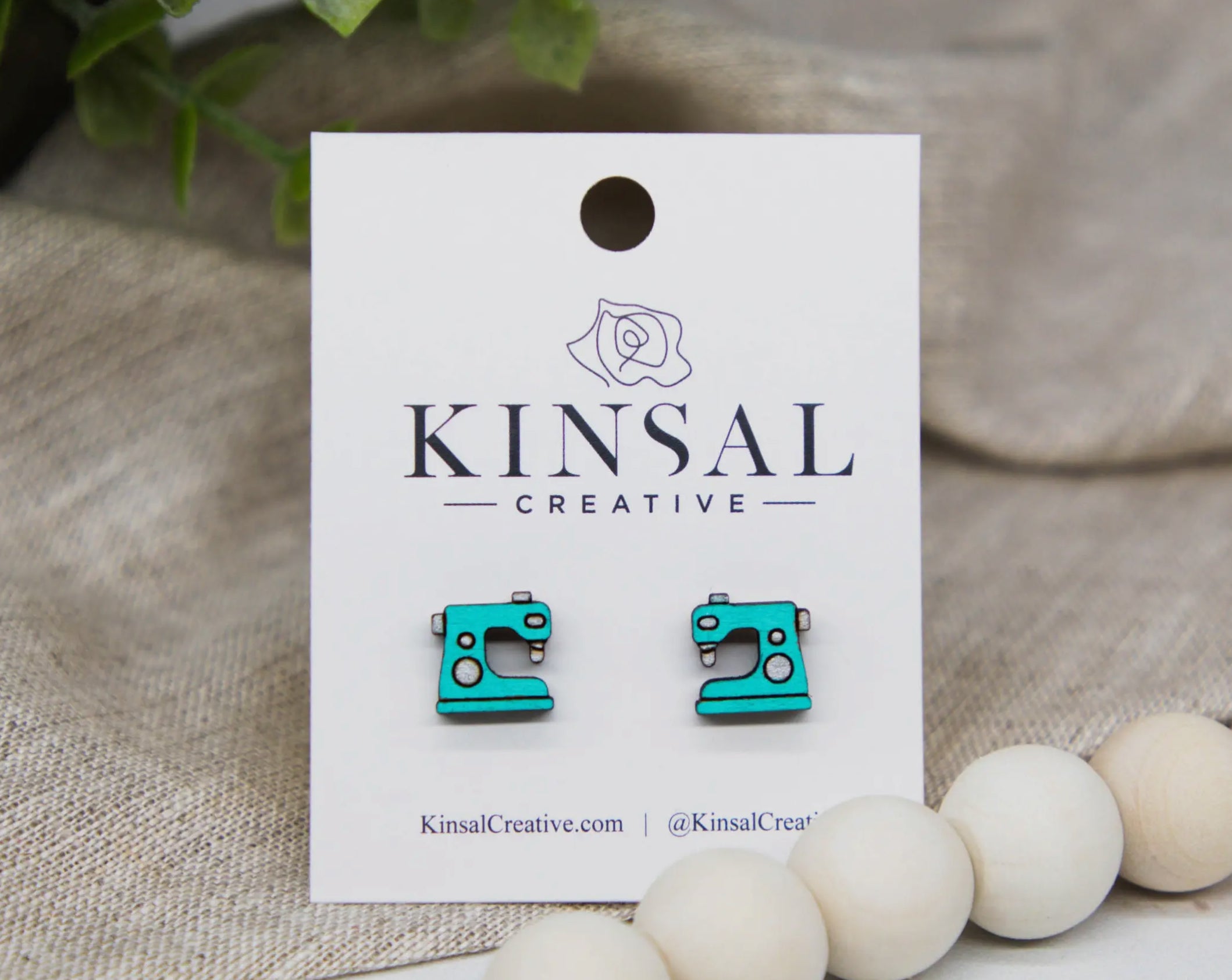 Sewing Machine Wood Stud Earrings