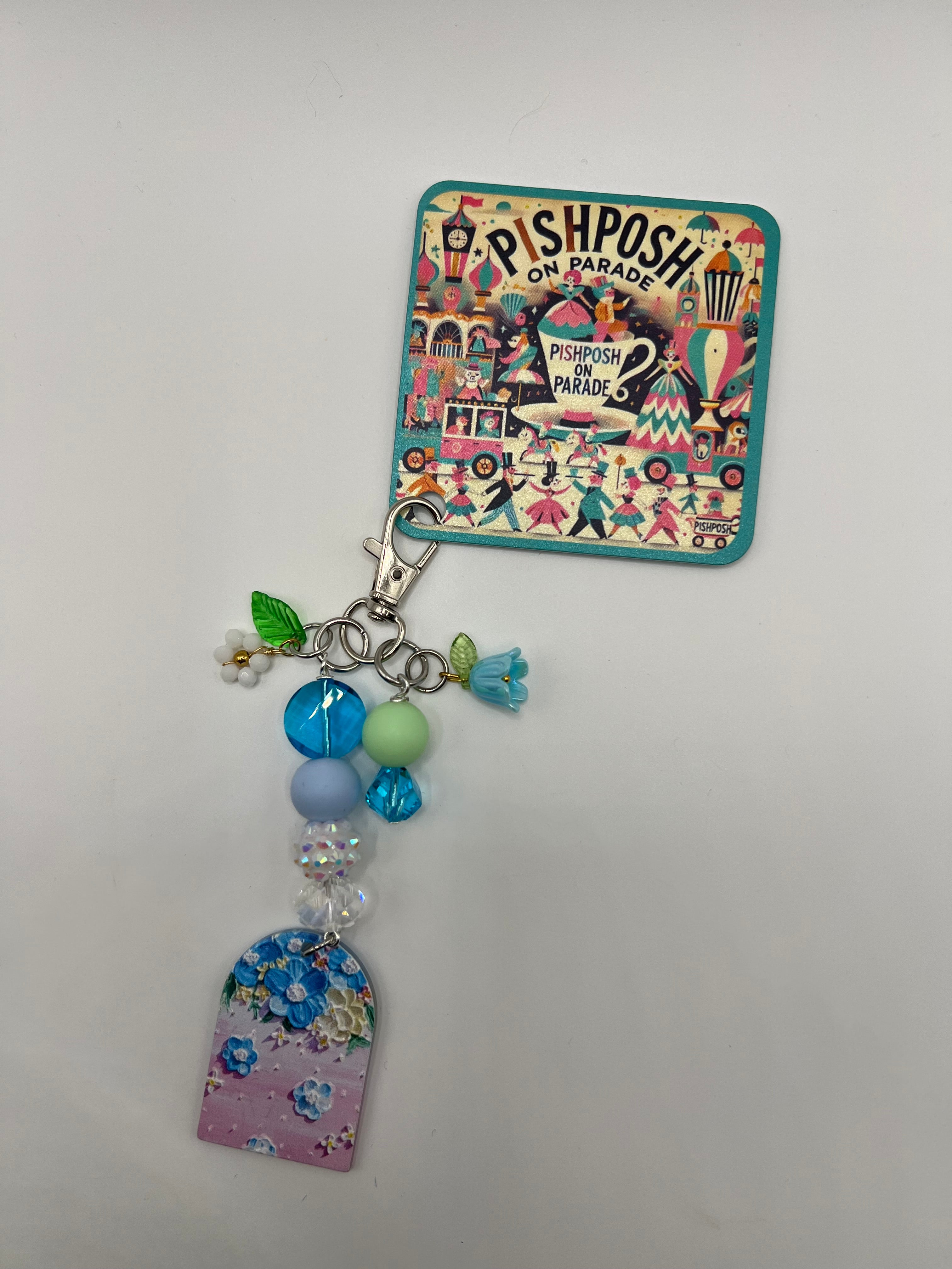 Lavender window with blue flowers charm