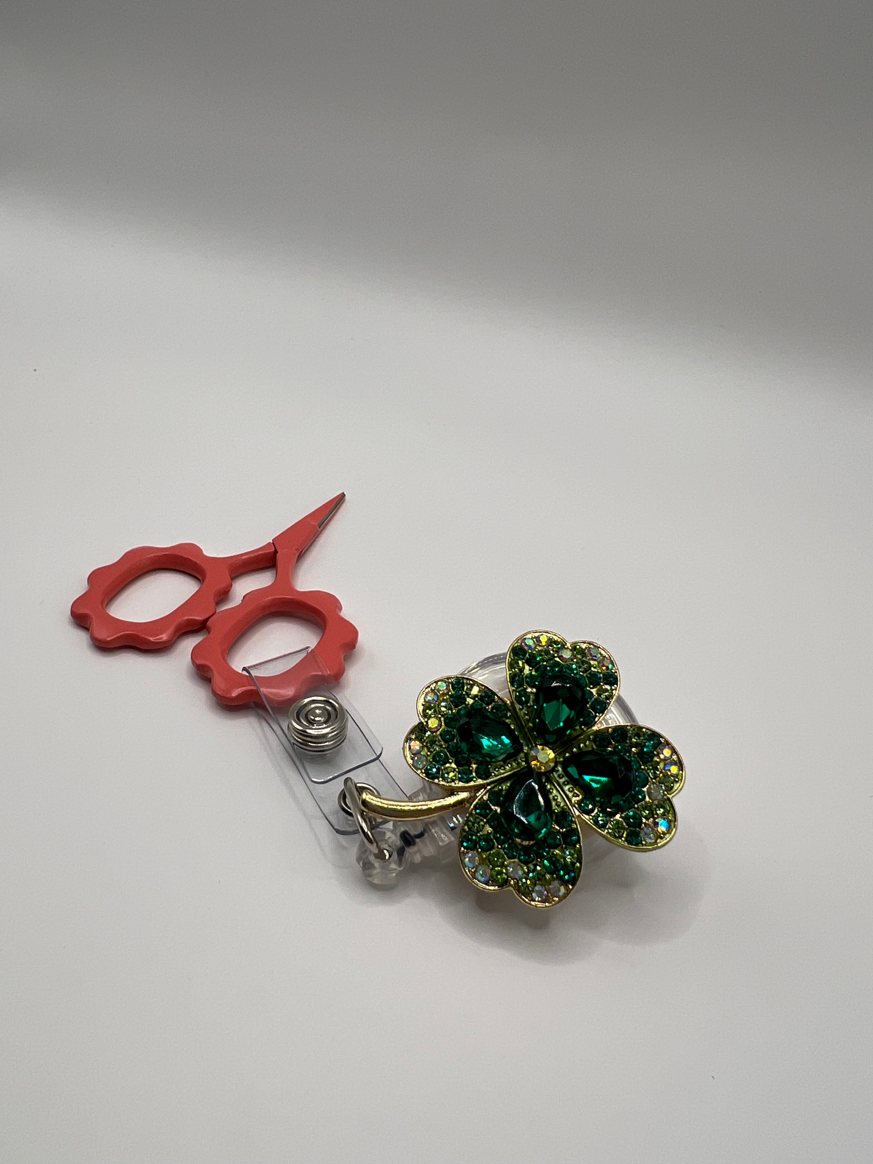 Shamrock clover badge reel - scissor pull