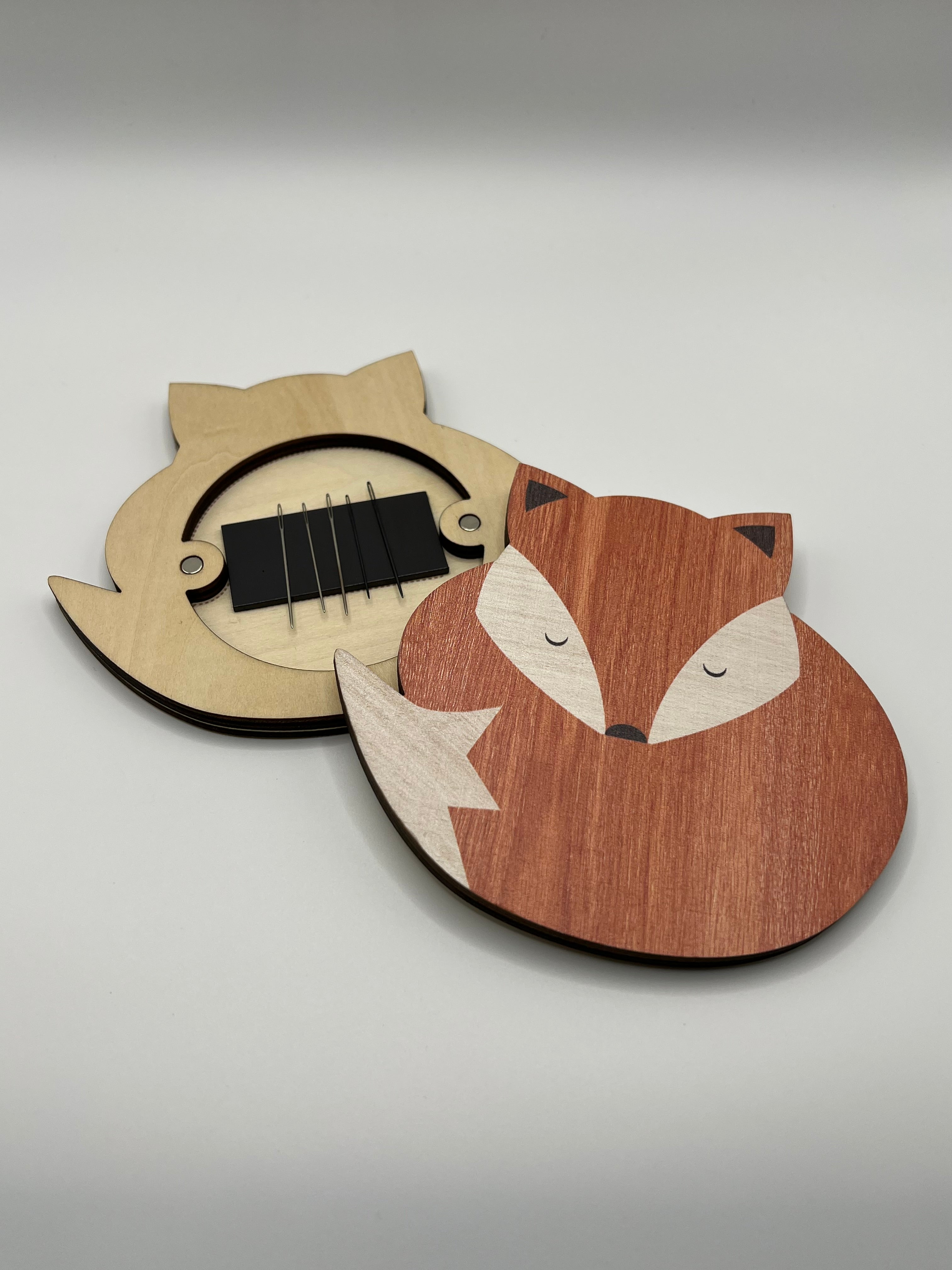 Fox Wooden Needle Case